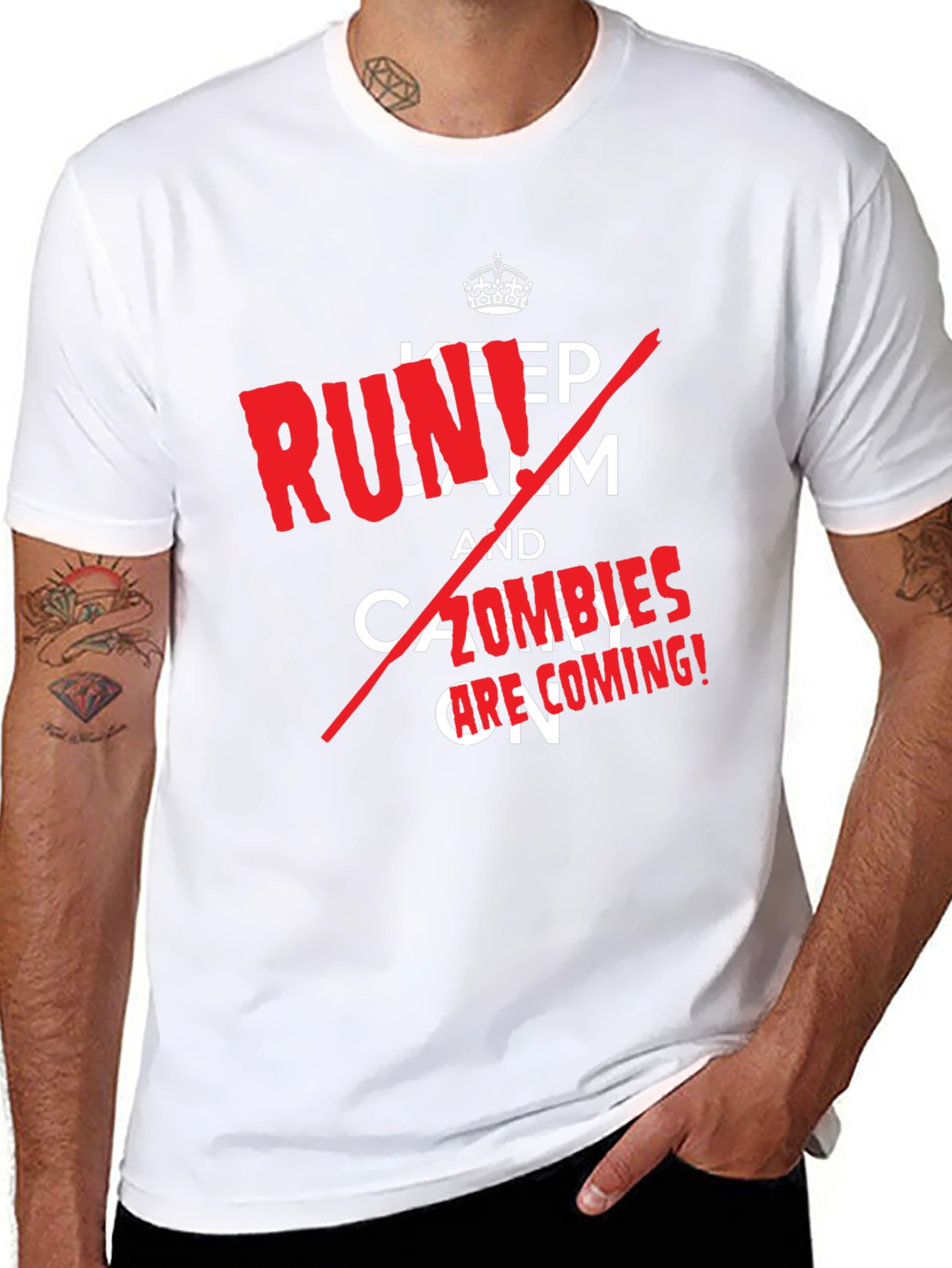 Black Keep Calm, Zombies are Coming! Novelty T-Shirt view 8