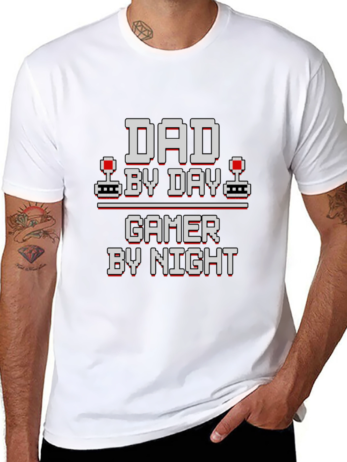 Black Dad By Day Gamer By Night Black Graphic Tee view 8
