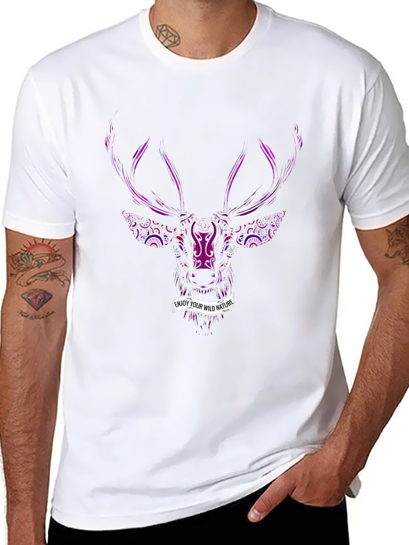 Black Nature Lover Black T-Shirt with Deer Print view 8