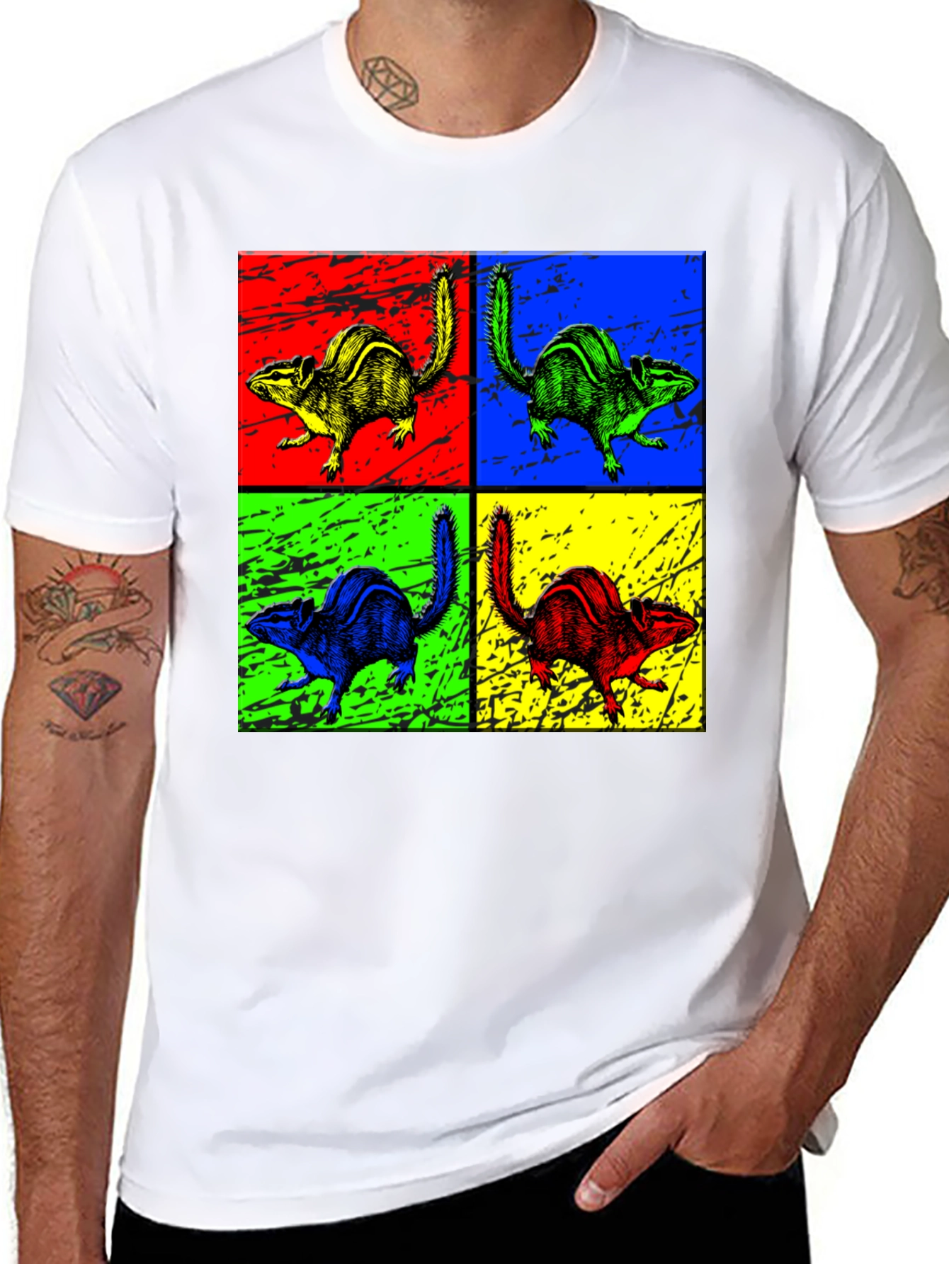 Black Pop Art Chipmunk Graphic Tee - Unique Animal Print Shirt view 8