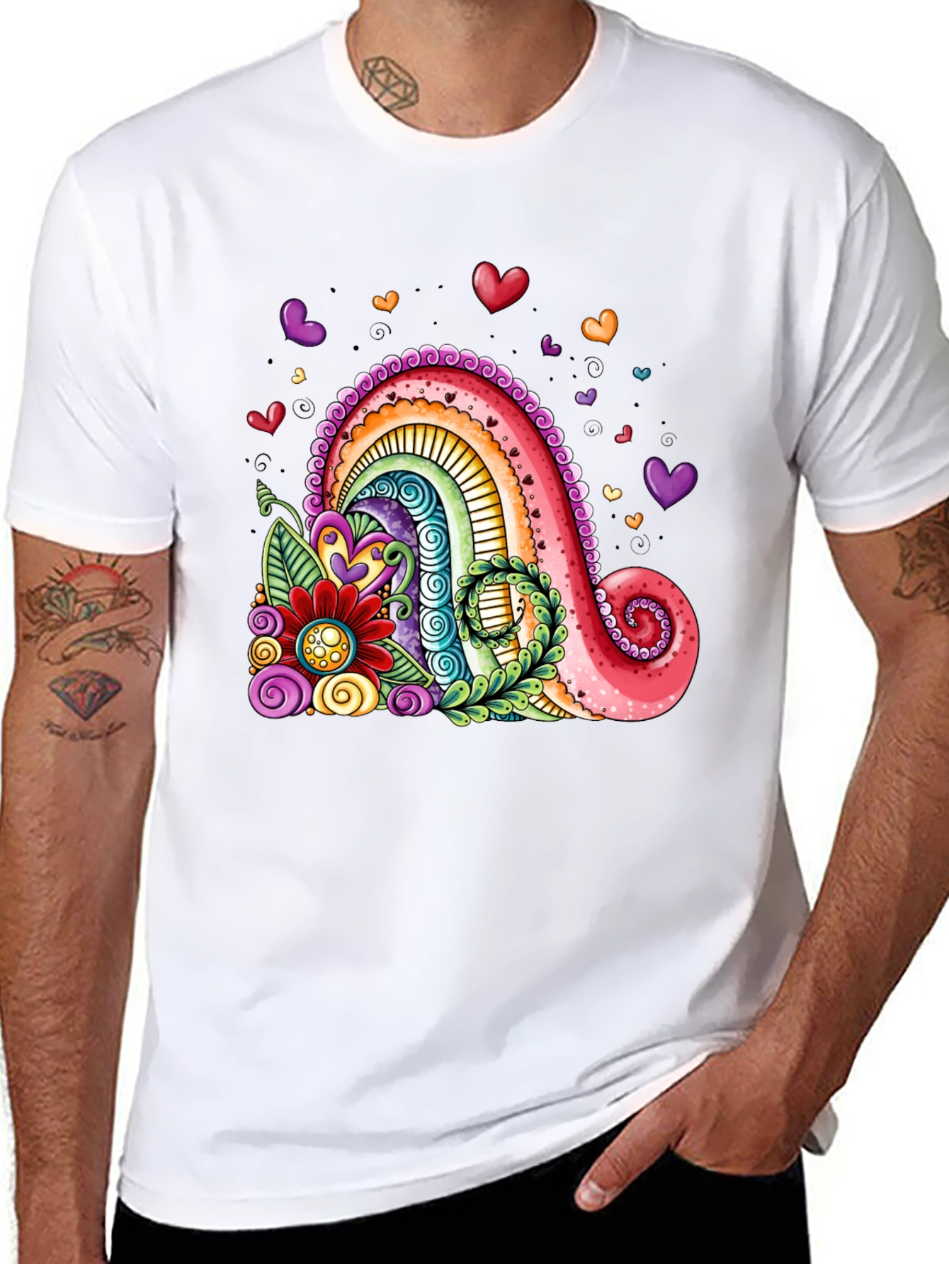 Black Colorful Rainbow Hearts Graphic Tee view 8