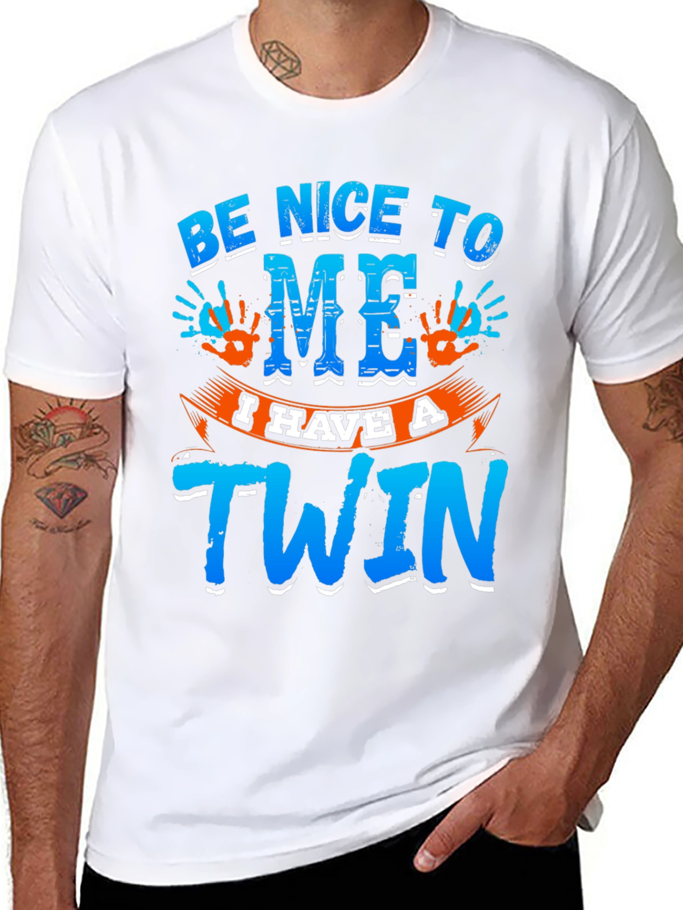 Black Be Nice To Me I Have A Twin Black T-Shirt view 8