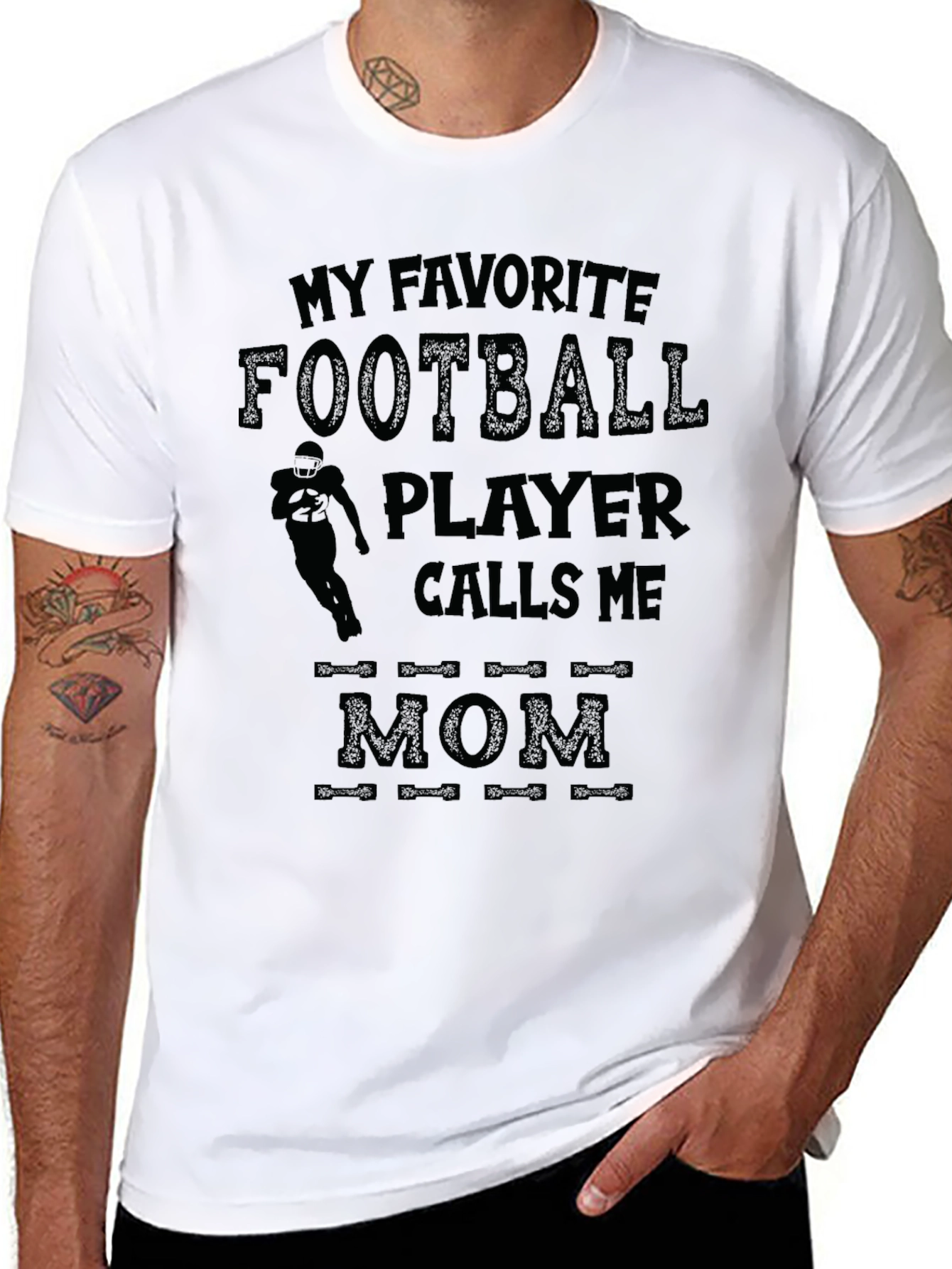Black My Favorite Football Player Calls Me Mom T-Shirt view 8