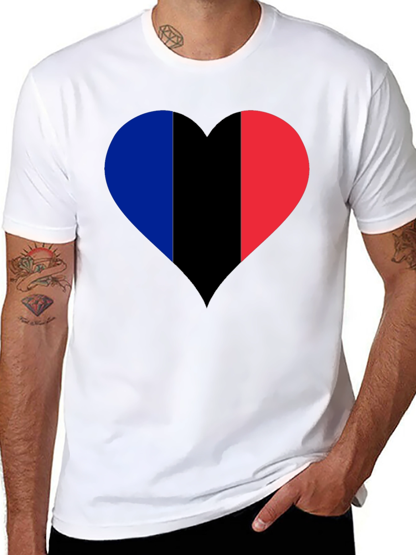 Black French Flag Heart Graphic T-Shirt view 8
