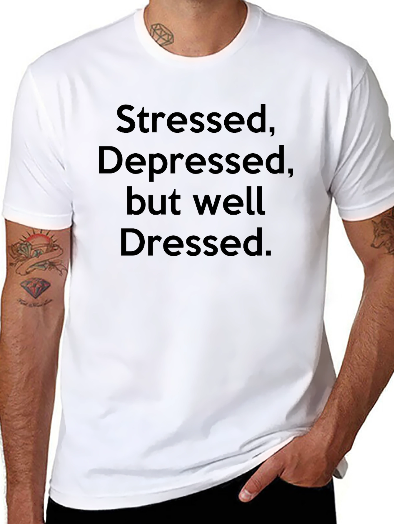 Black Stressed Depressed Well Dressed Black T-Shirt view 8