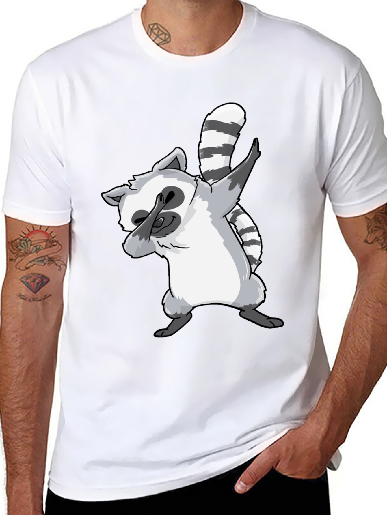 Black Dabbing Raccoon Graphic Tee - Cool & Fun Design view 8