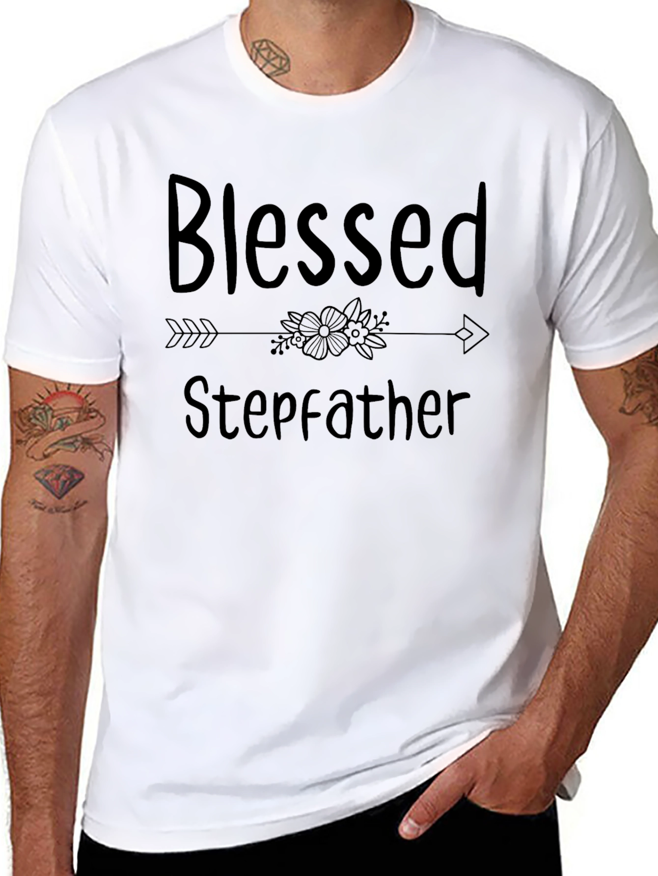 Black Blessed Stepfather T-Shirt - Stylish Family Tee view 8