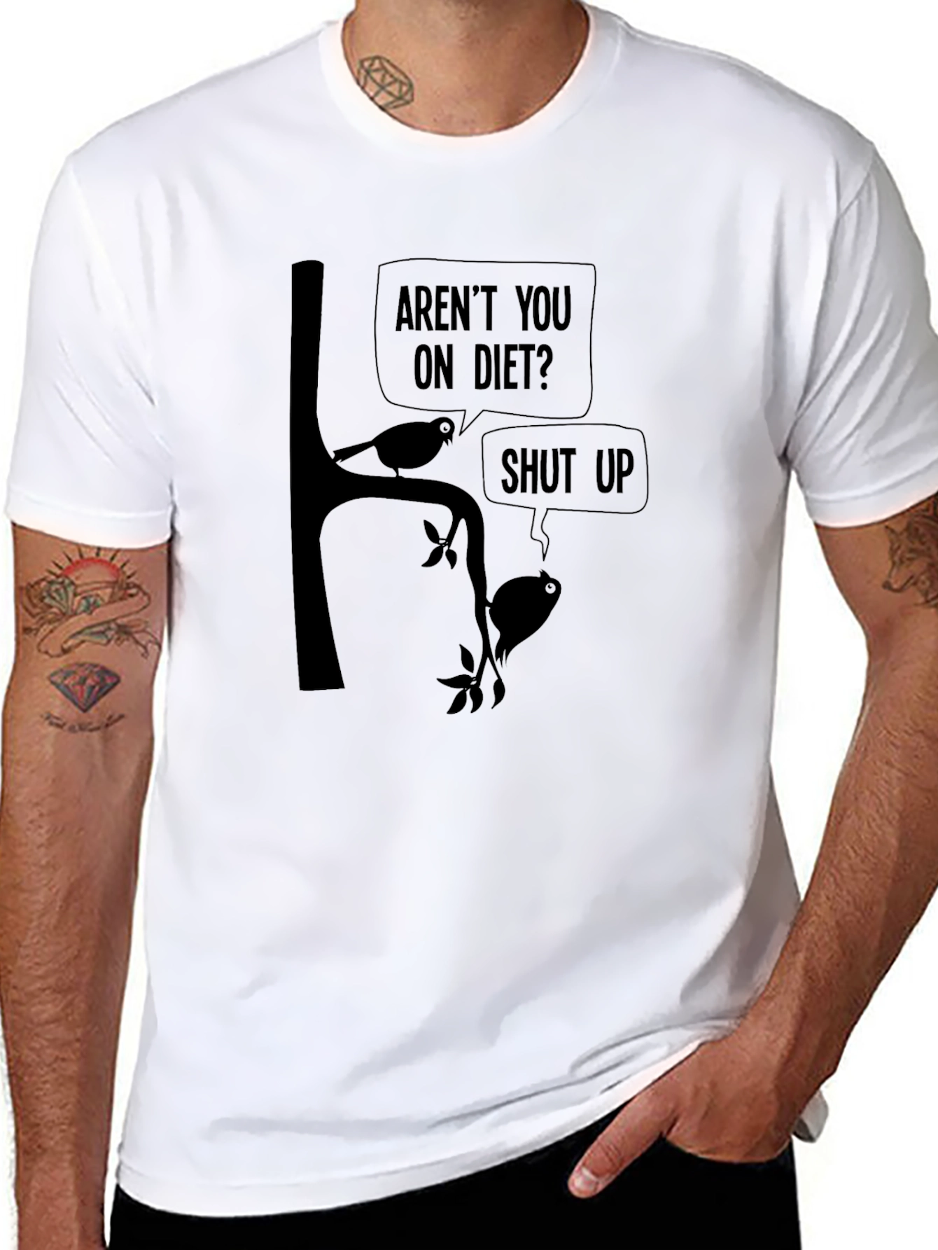 Black Funny Bird Diet T-Shirt - Humor Tee view 8