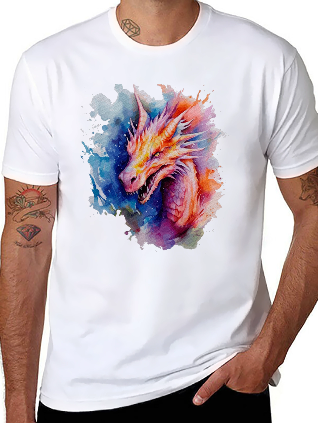 Black Watercolor Dragon Graphic Black T-Shirt view 8