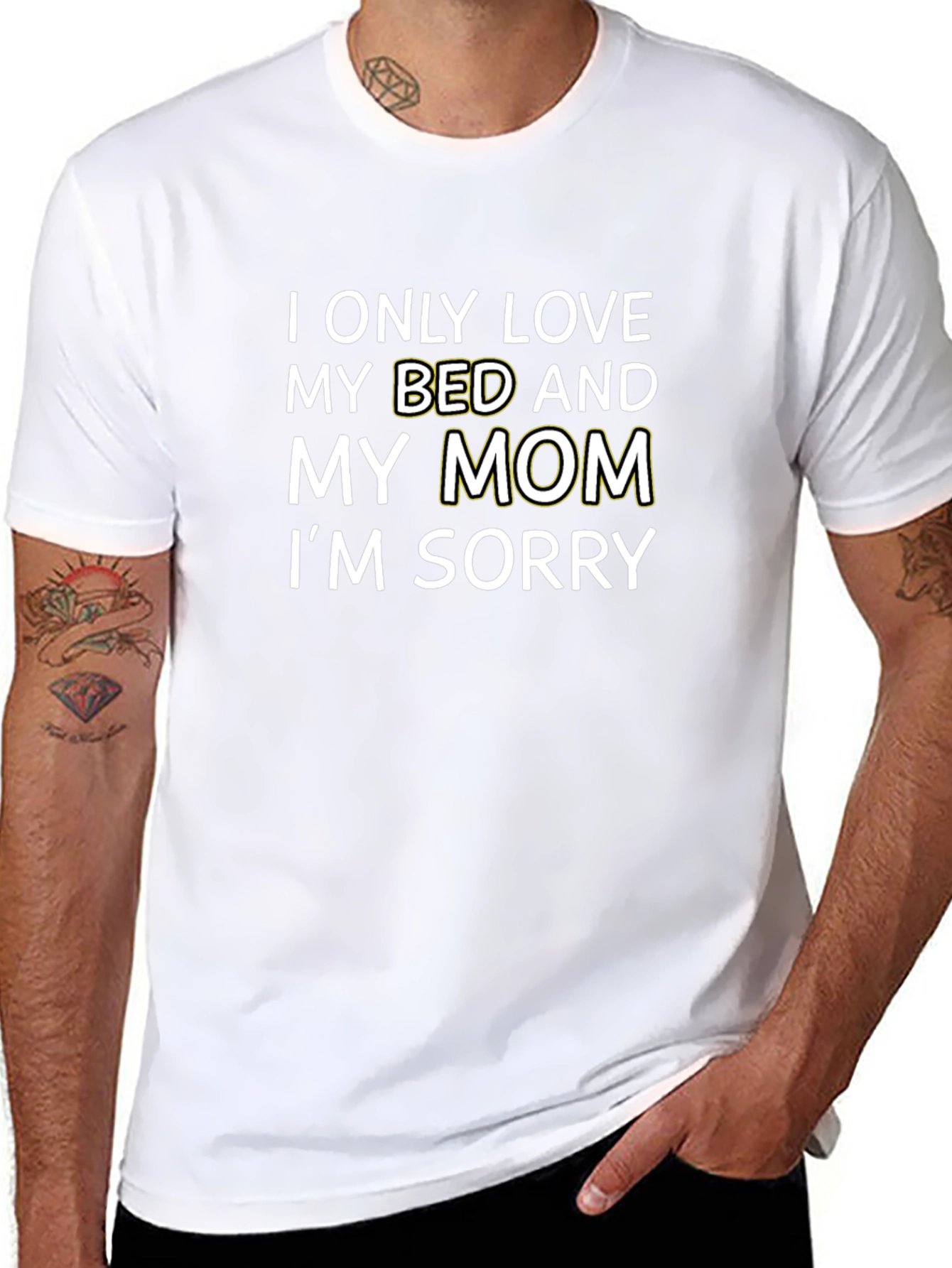 Black I Only Love My Bed and My Mom T-Shirt view 8