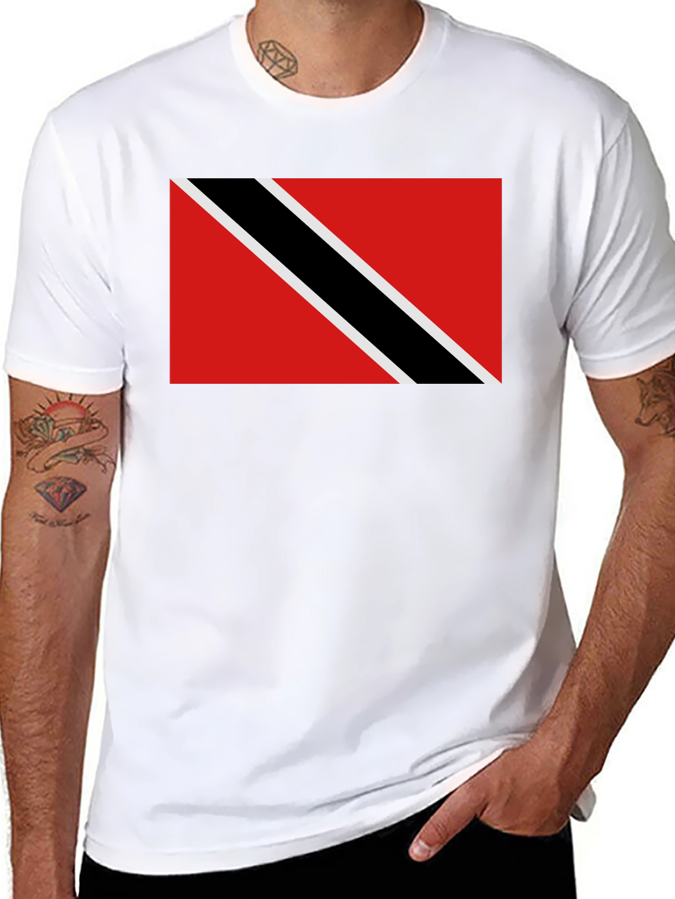 Black Trinidad & Tobago Flag T-Shirt - Black Crew Neck view 8