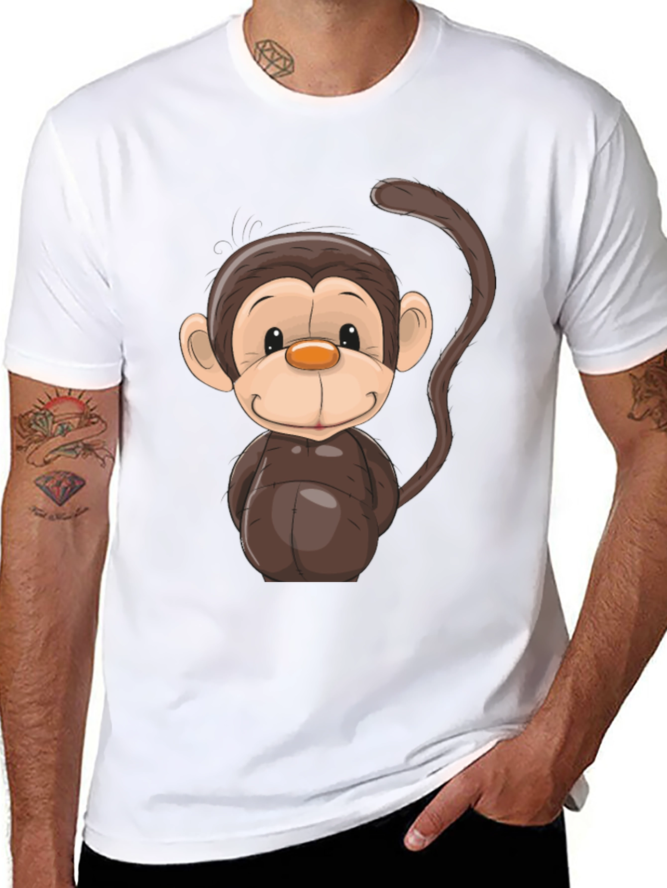 Black Cartoon Monkey Graphic Tee - Black view 8
