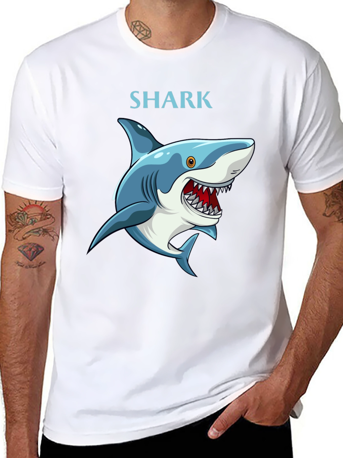 Cartoon Shark Graphic T-Shirt - Black Cotton Tee - 8