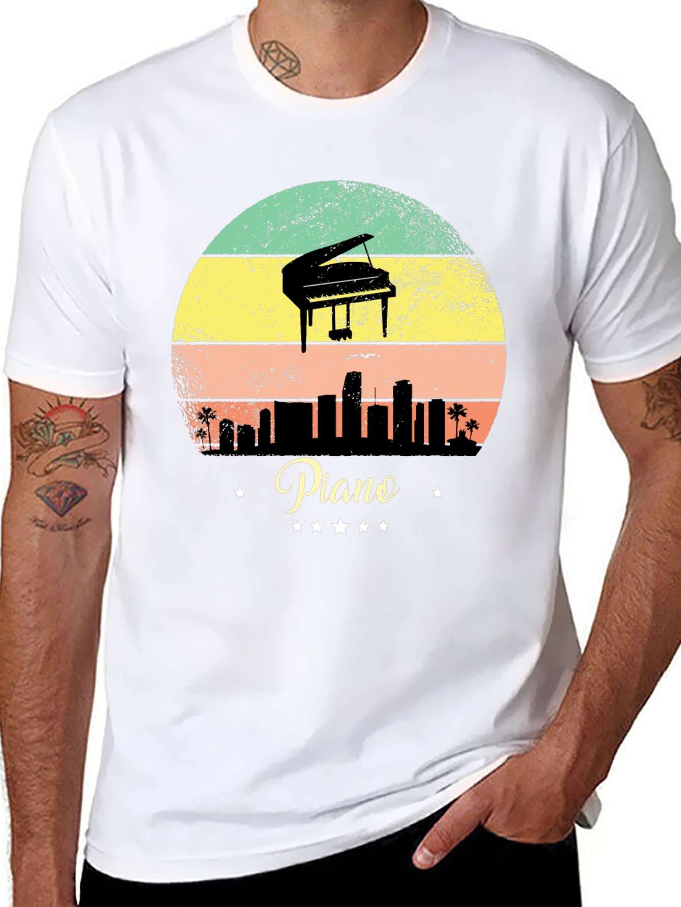Black Piano Sunset T-Shirt - Musician Apparel view 8
