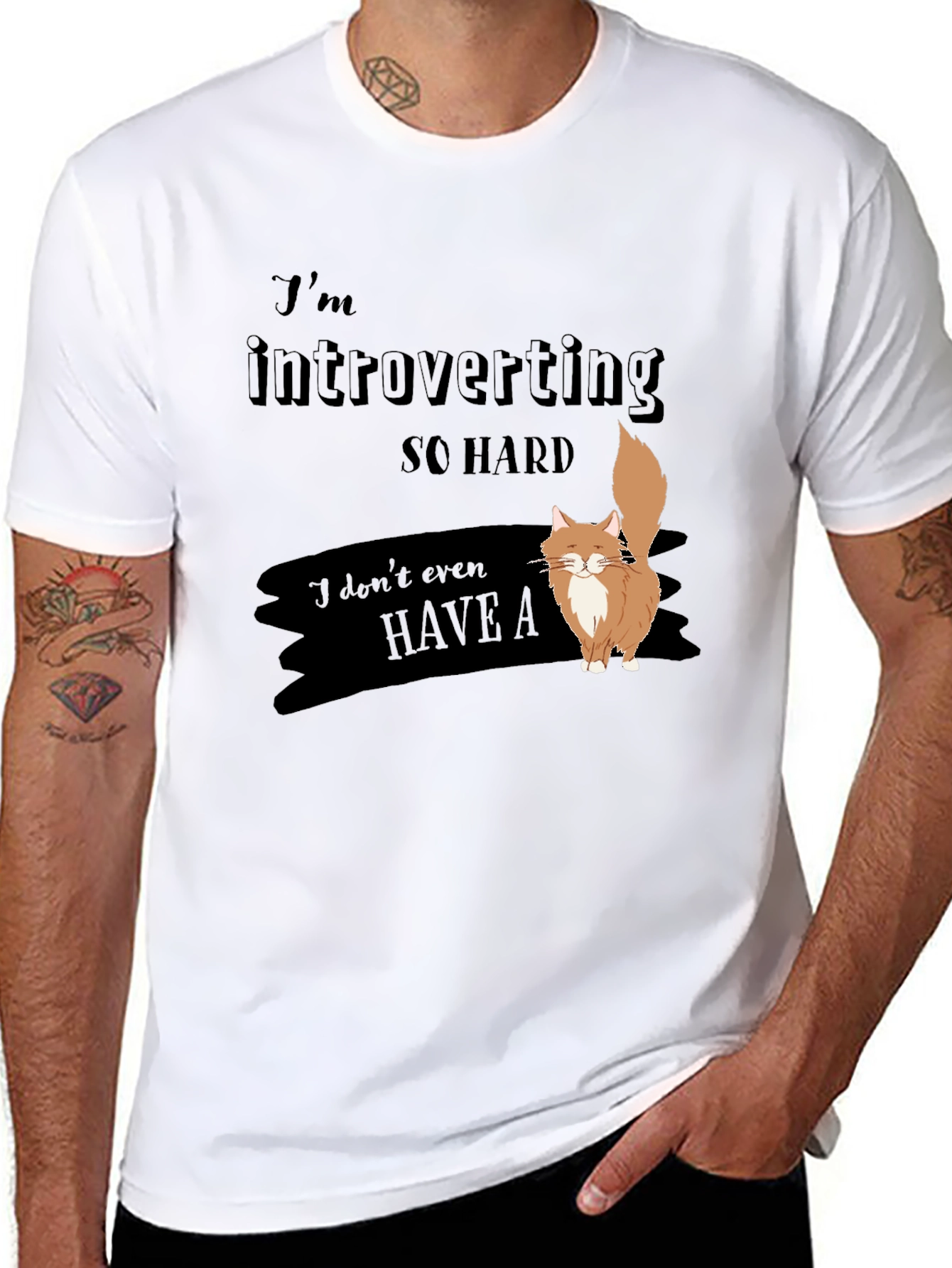 Black Introverted Cat T-Shirt - Soft Cotton Blend view 8