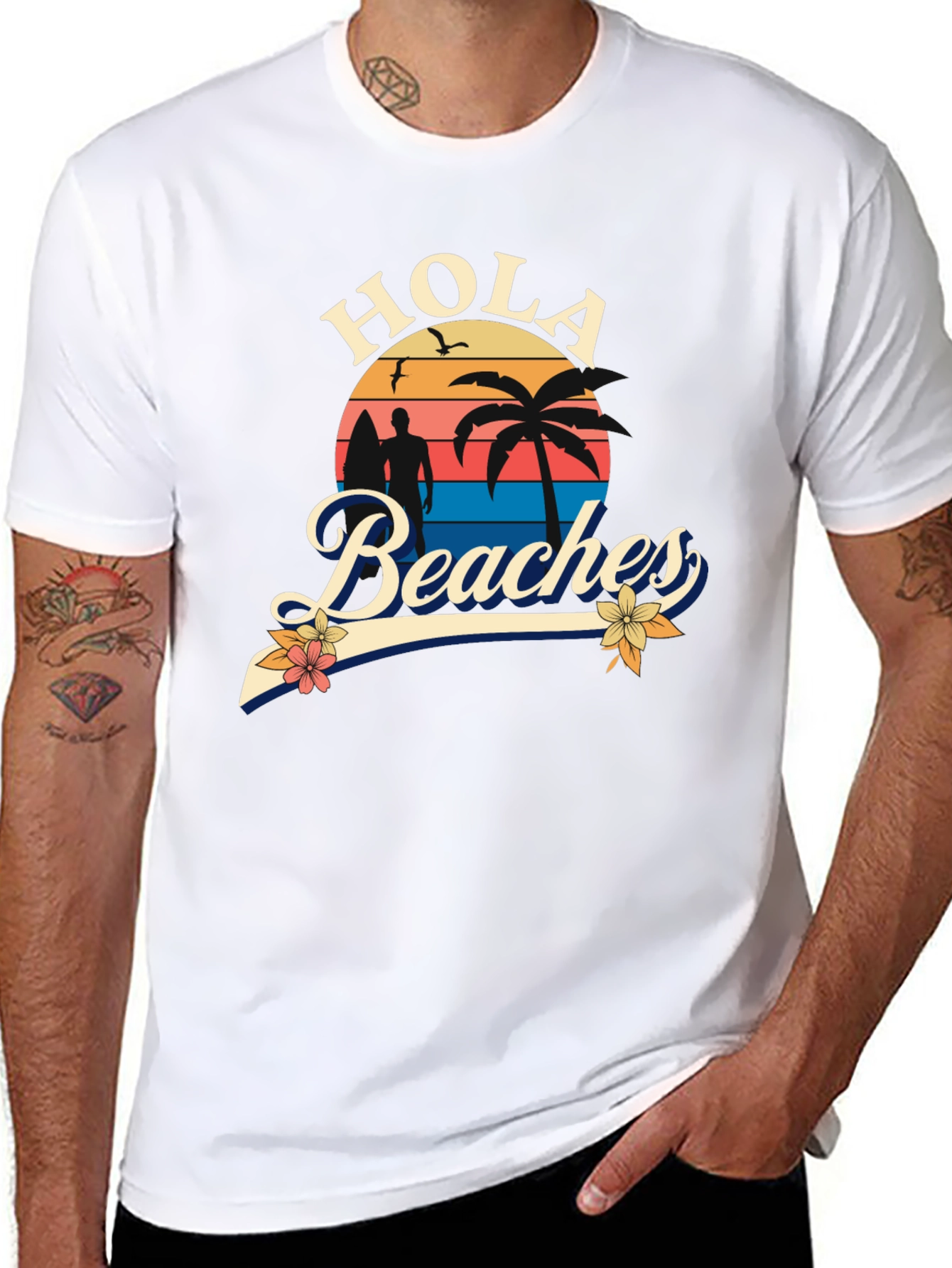 Black Hola Beaches T-Shirt - Sunset Beach Design view 8