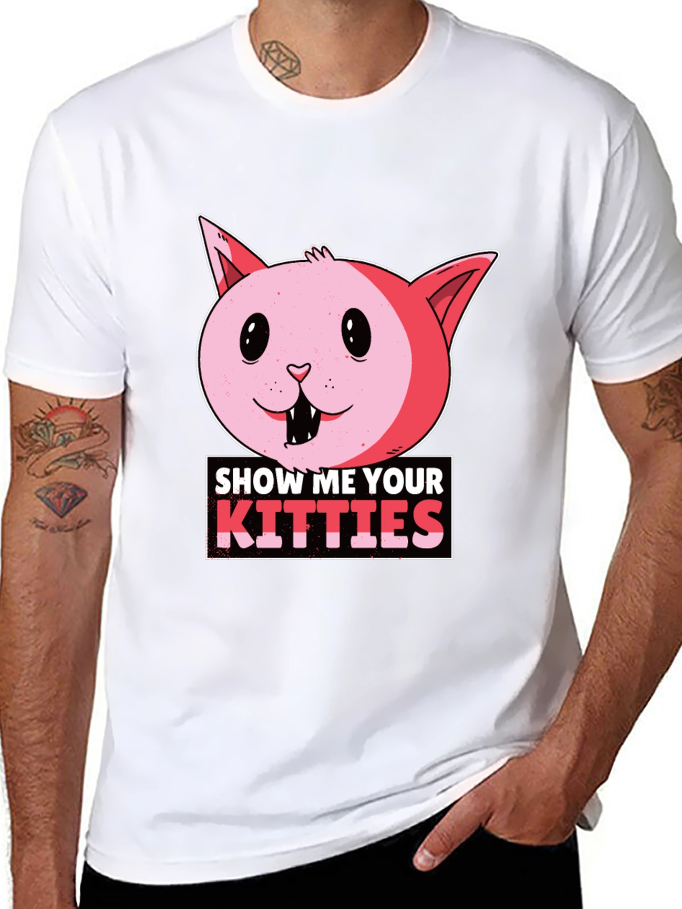 Black Show Me Your Kitties Funny Cat T-Shirt view 8