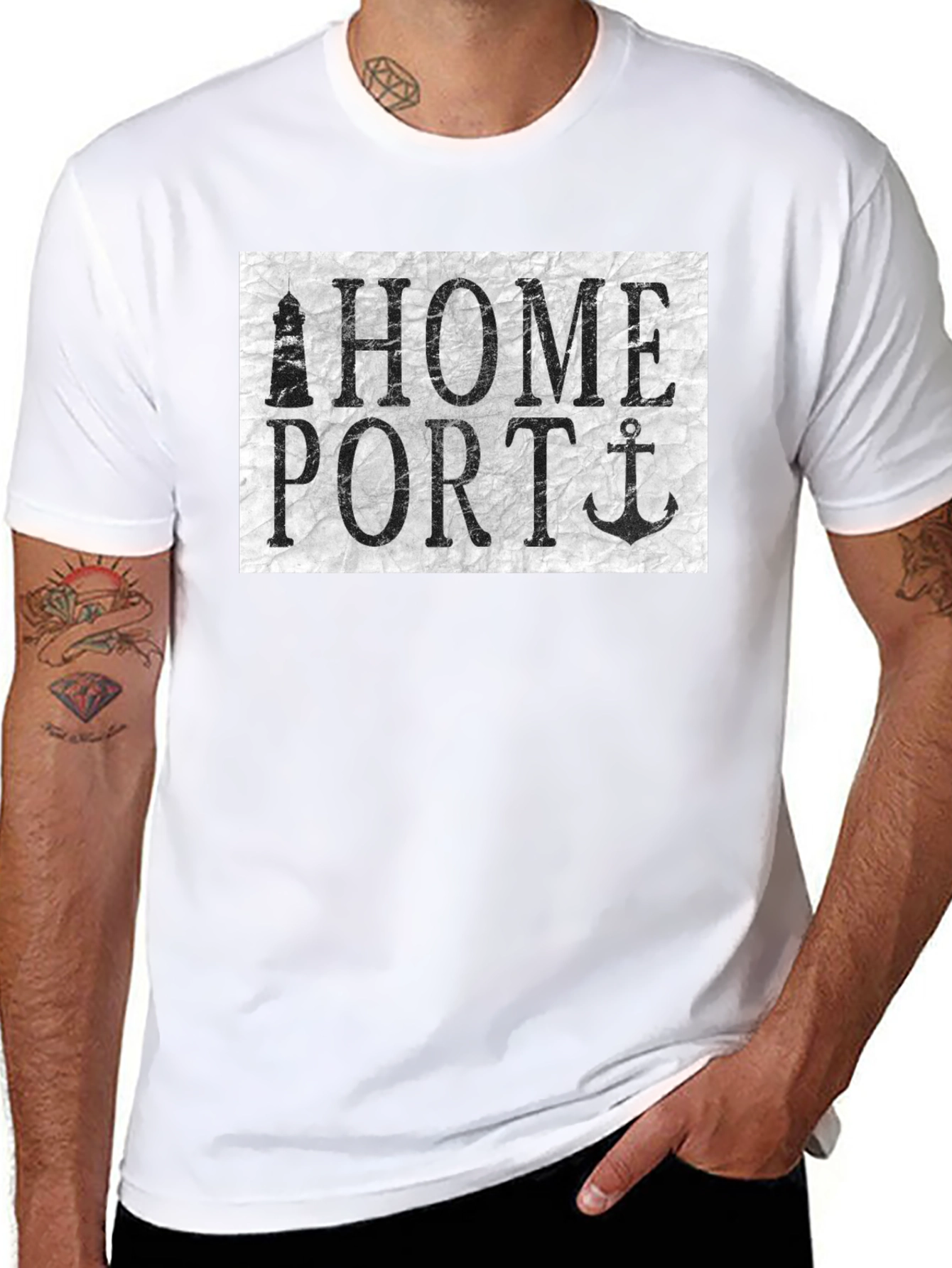 Black Home Port Graphic Tee - Nautical Anchor Lighthouse Shirt view 8