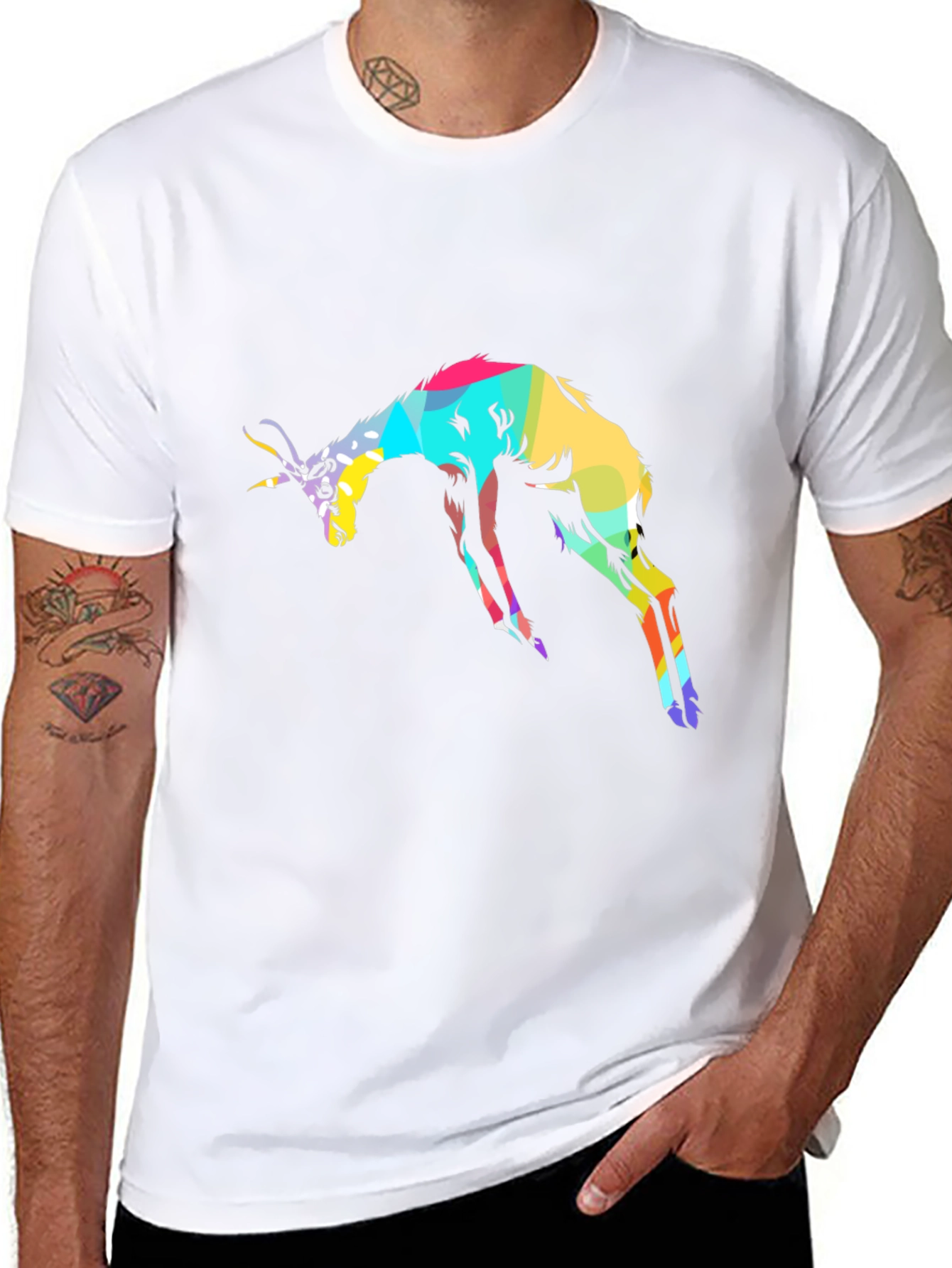Black Abstract Antelope Graphic Black T-Shirt view 8