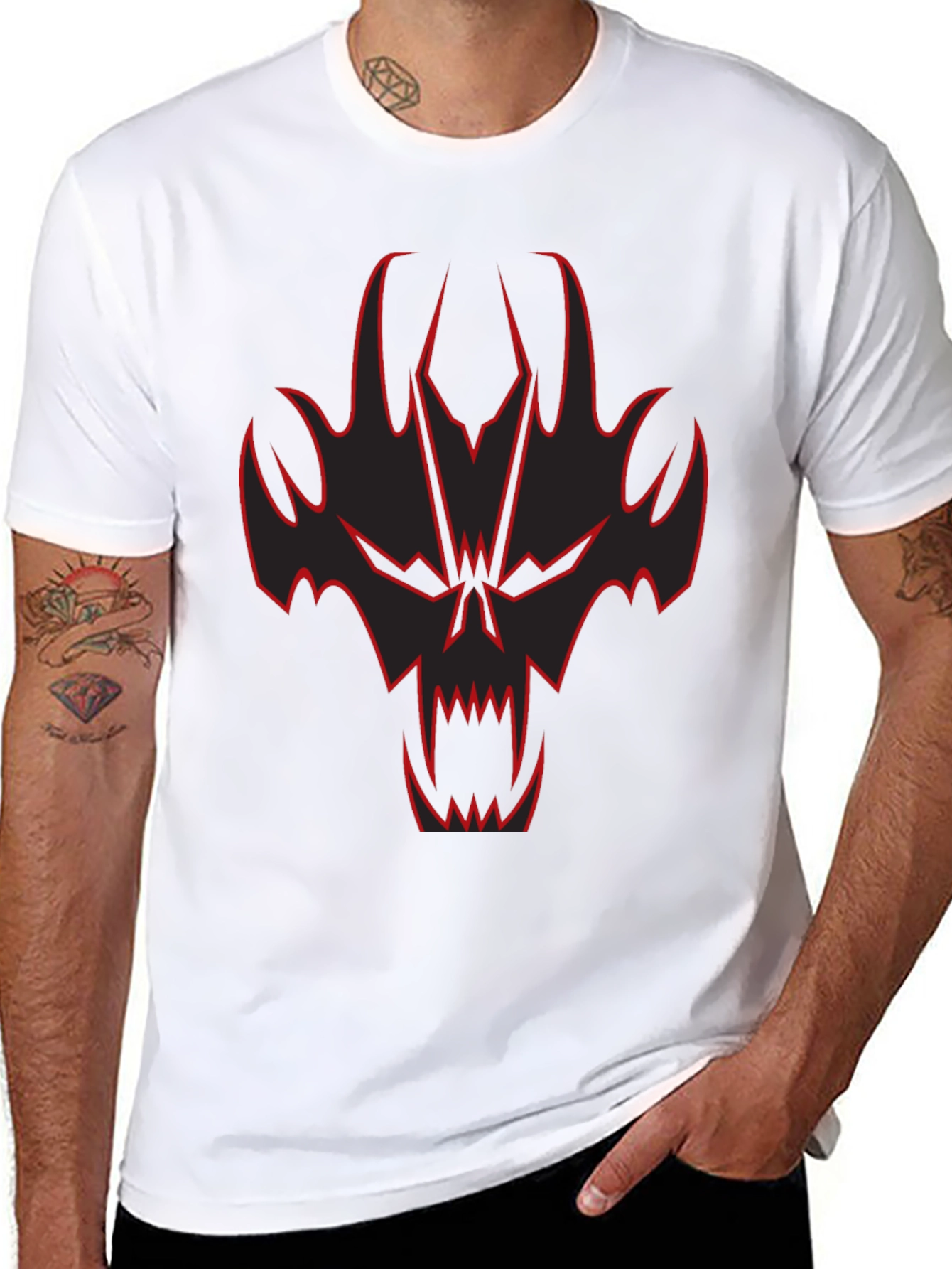 Black Black T-Shirt with Red Skull Graphic view 8
