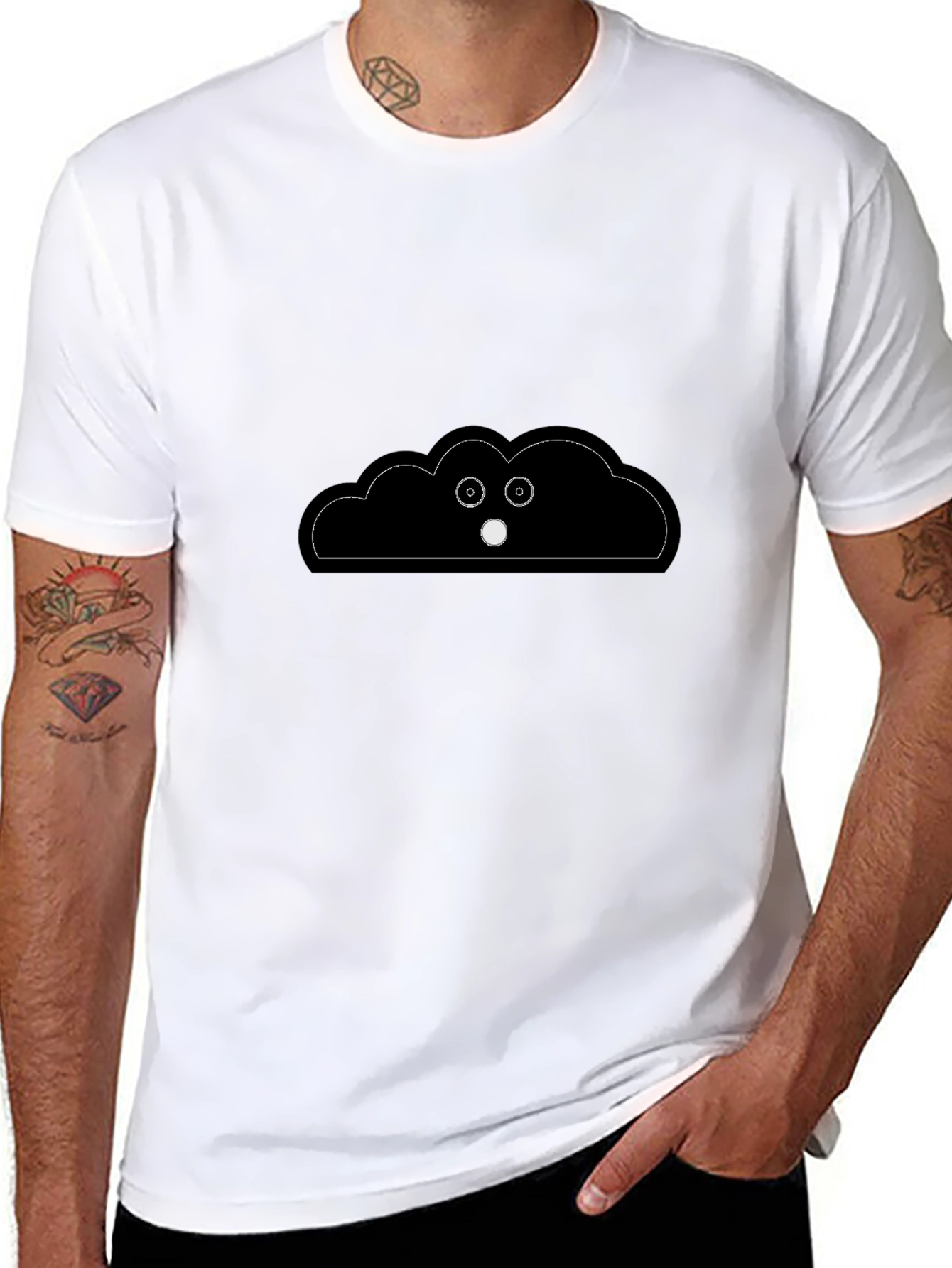 Black Funny Cloud Peeking T-Shirt - Black Cotton Tee view 8