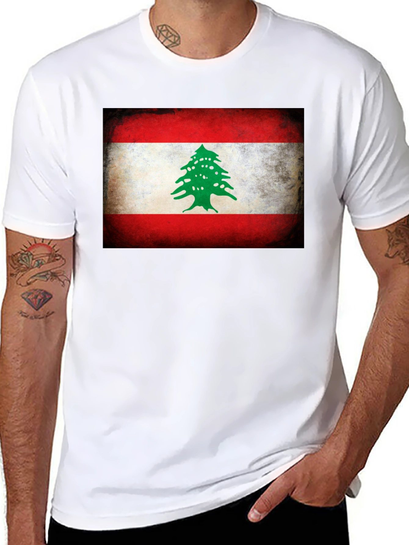 Black Lebanon Flag T-Shirt - Distressed Graphic Tee view 8