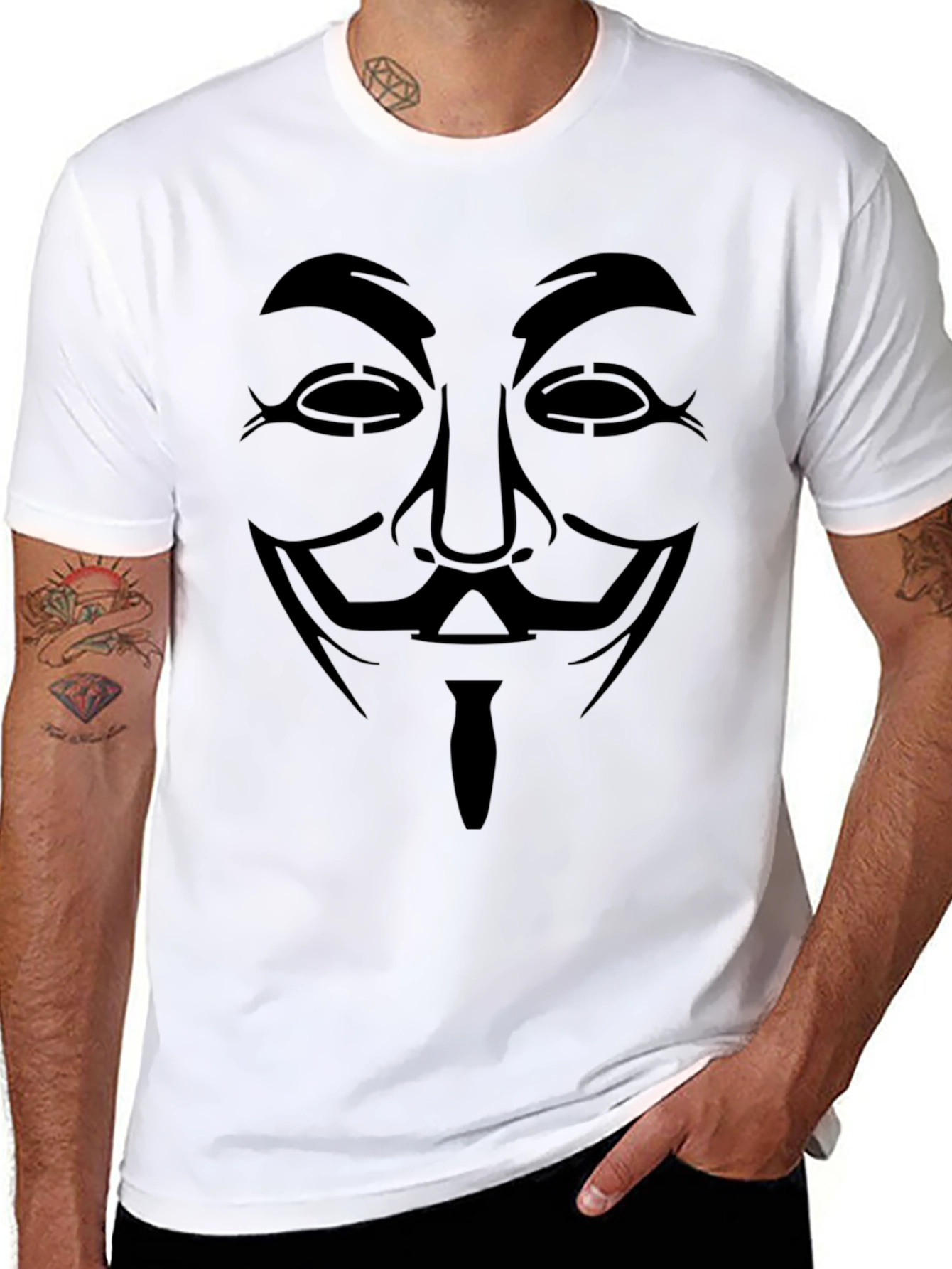 Black Anonymous Mask Graphic Tee - Black Cotton Blend T-Shirt view 8