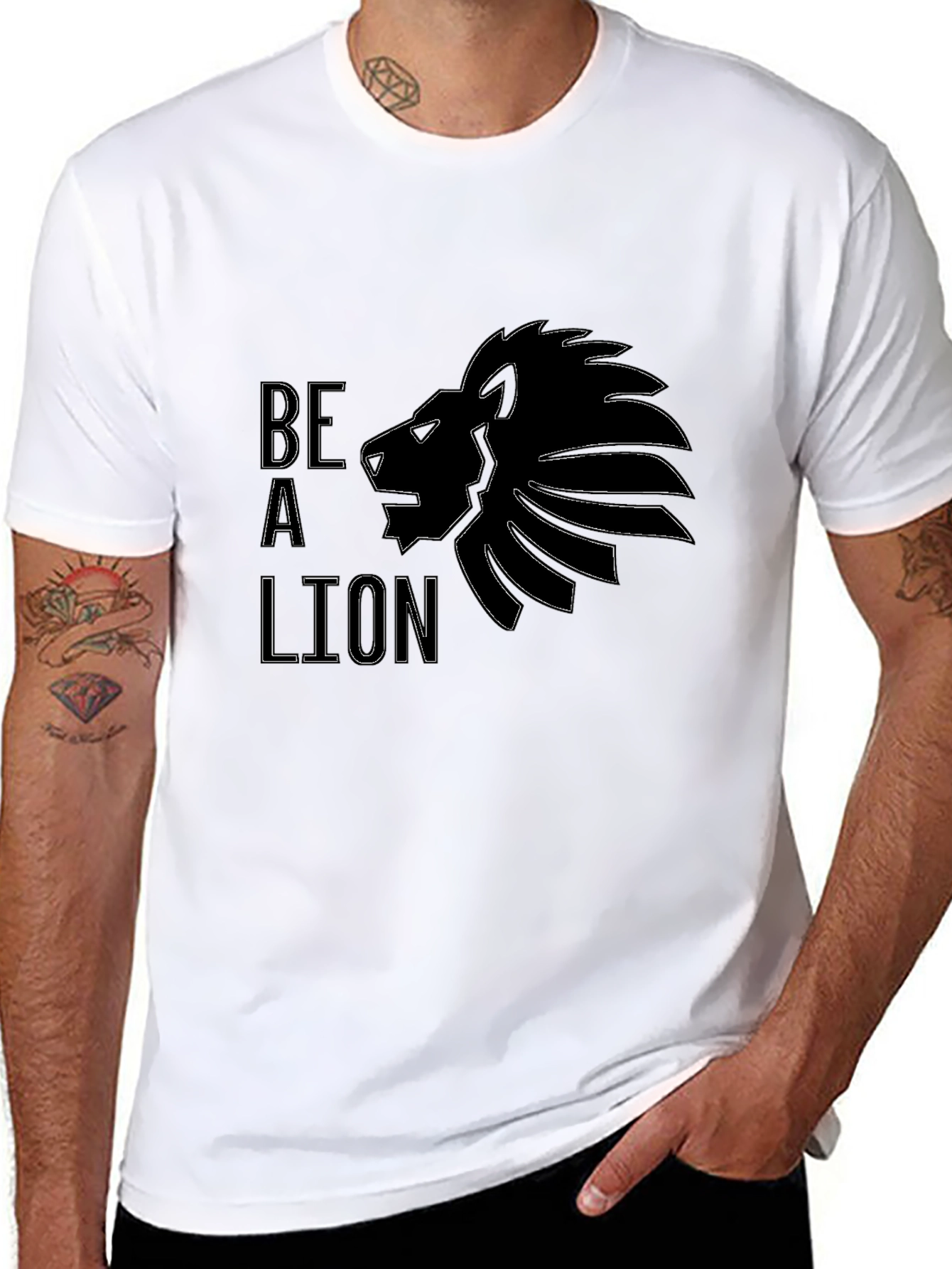 Black Be A Lion Graphic Tee - Black Cotton T-Shirt view 8