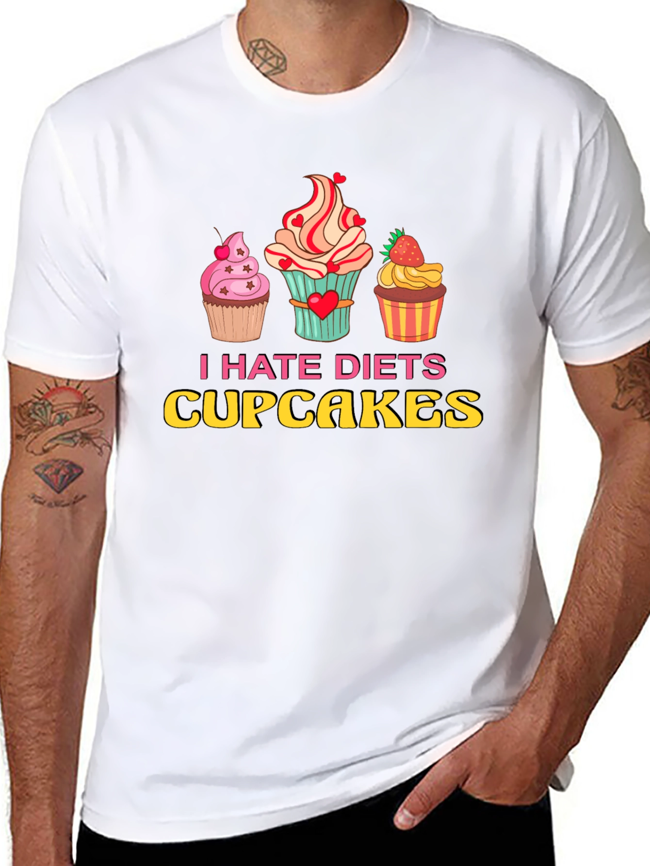 Black I Hate Diets Cupcakes T-Shirt - Funny Foodie Tee view 8