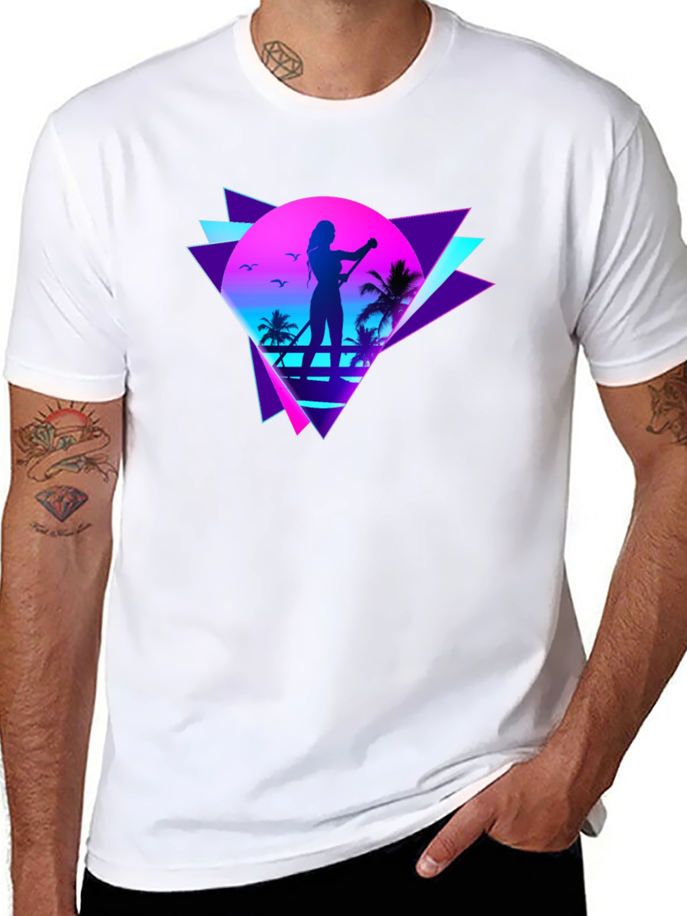 Black Retro Wave Paddleboarder Graphic Tee view 8