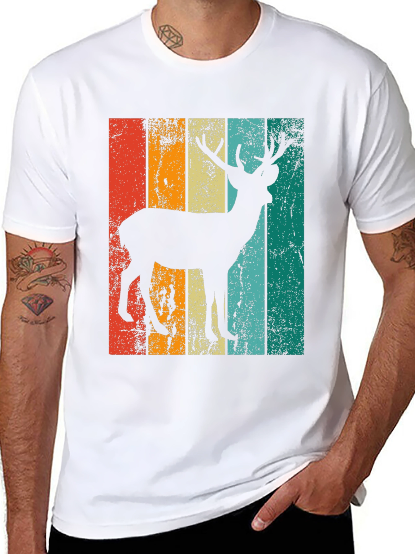 Black Retro Deer Graphic Print Tee - Black view 8