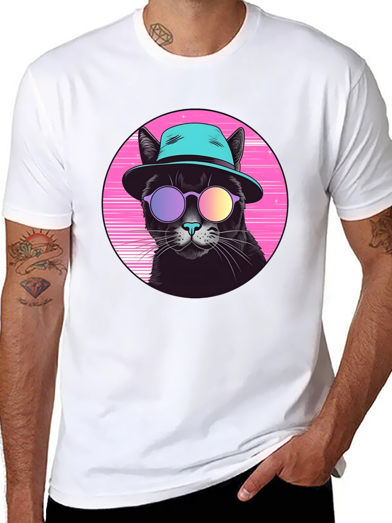 Black Cool Cat Retro T-Shirt view 8