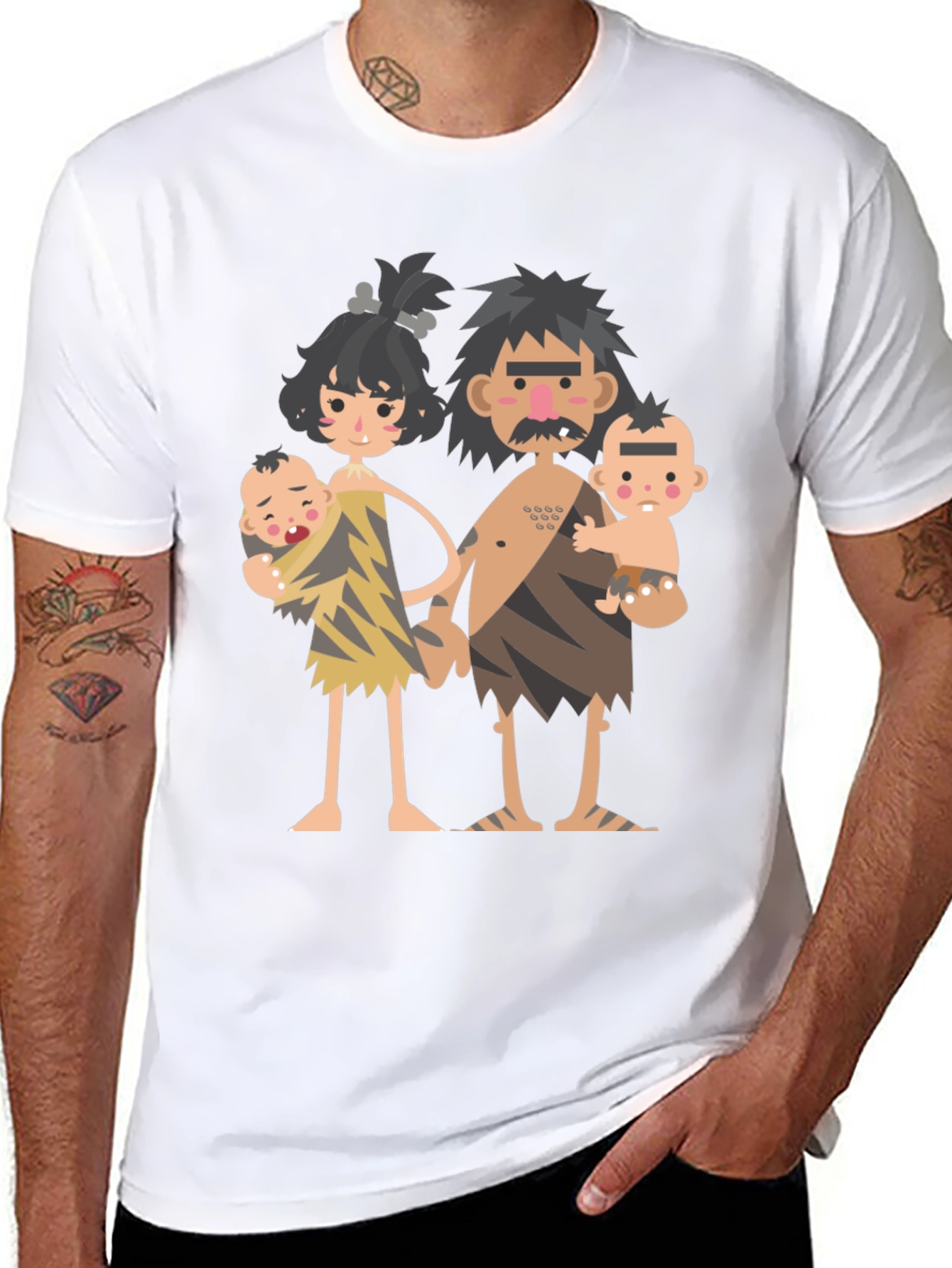Black Cartoon Caveman Family Graphic T-Shirt view 8
