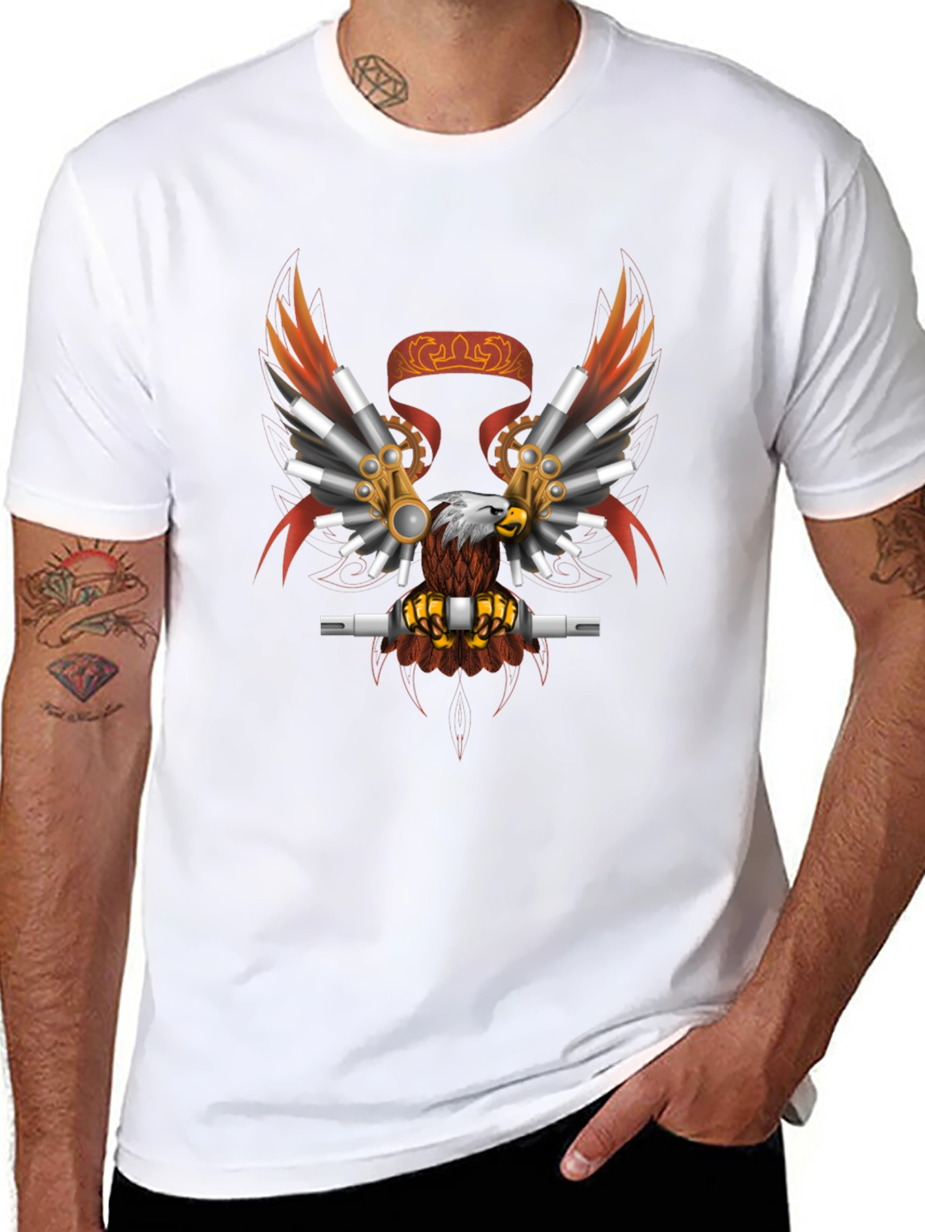 Black Steampunk Eagle Graphic Tee - Black Cotton Blend view 8