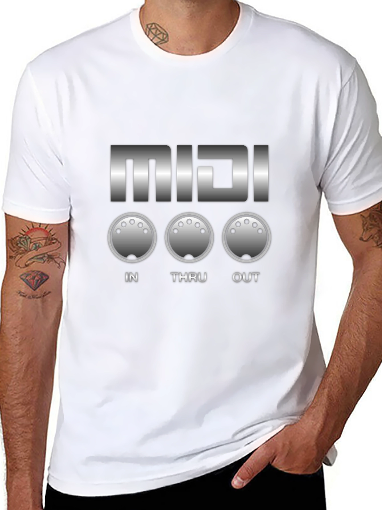 Black MIDI In Thru Out Music Producer T-Shirt view 8