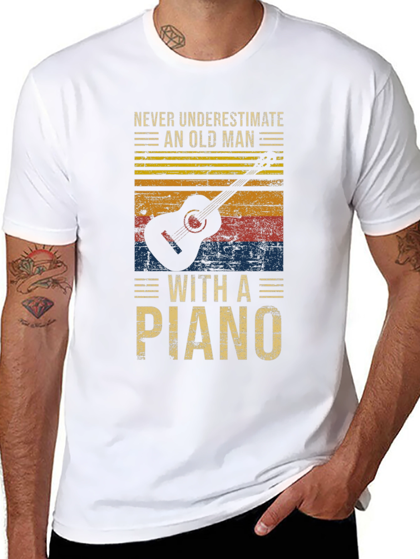 Black Never Underestimate Old Man with a Piano Graphic T-Shirt view 8