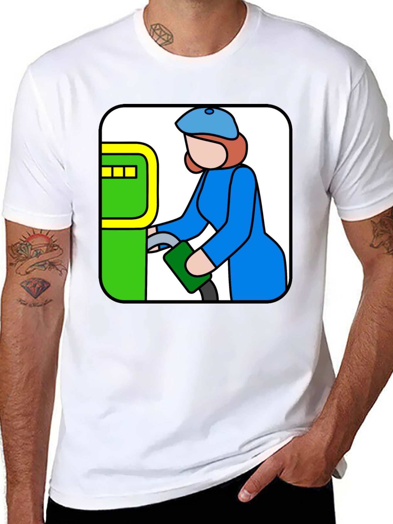 Black Cartoon Gas Station T-Shirt - Black Cotton Tee view 8