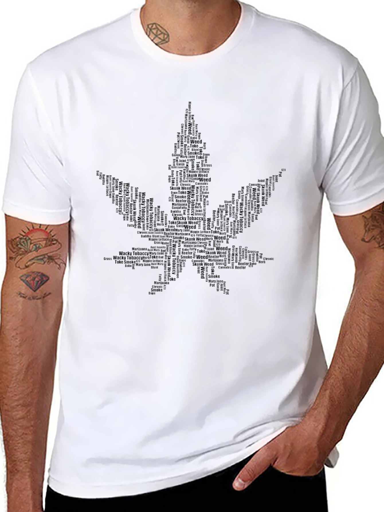 Black Cannabis Leaf Word Art T-Shirt - Black view 8