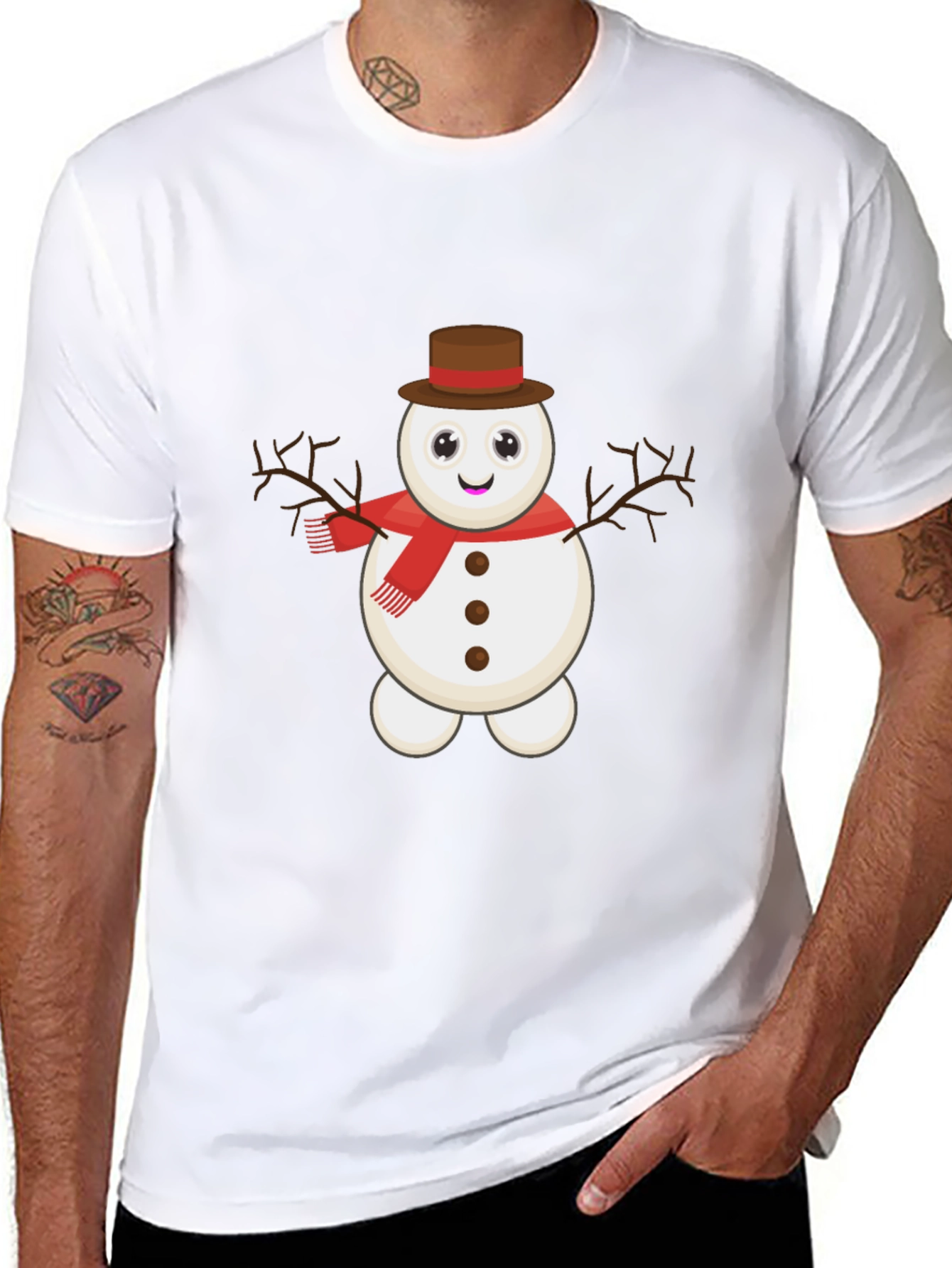 Black Cute Snowman Graphic Tee view 8