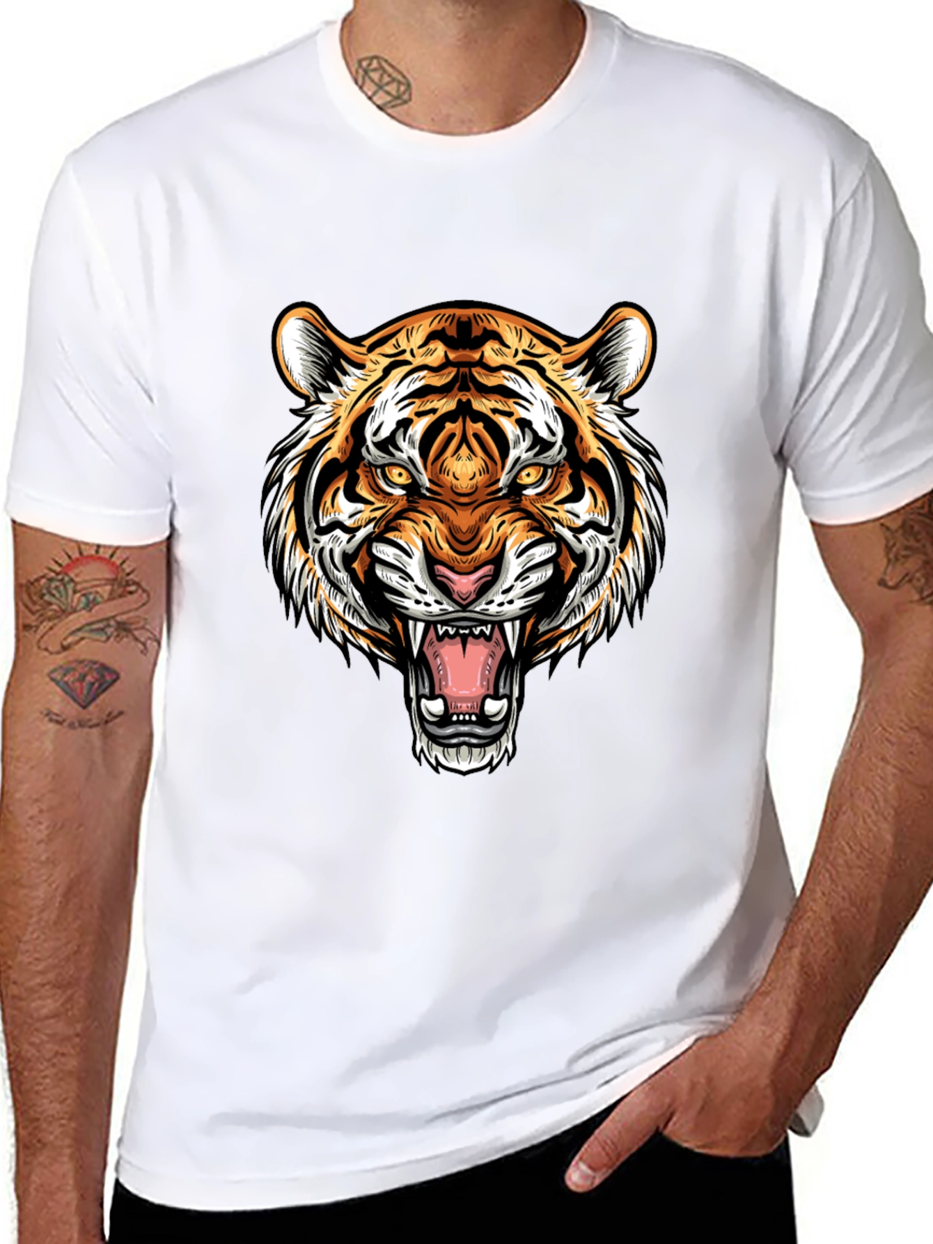 Black Roaring Tiger Graphic Tee - Black Cotton T-Shirt view 8
