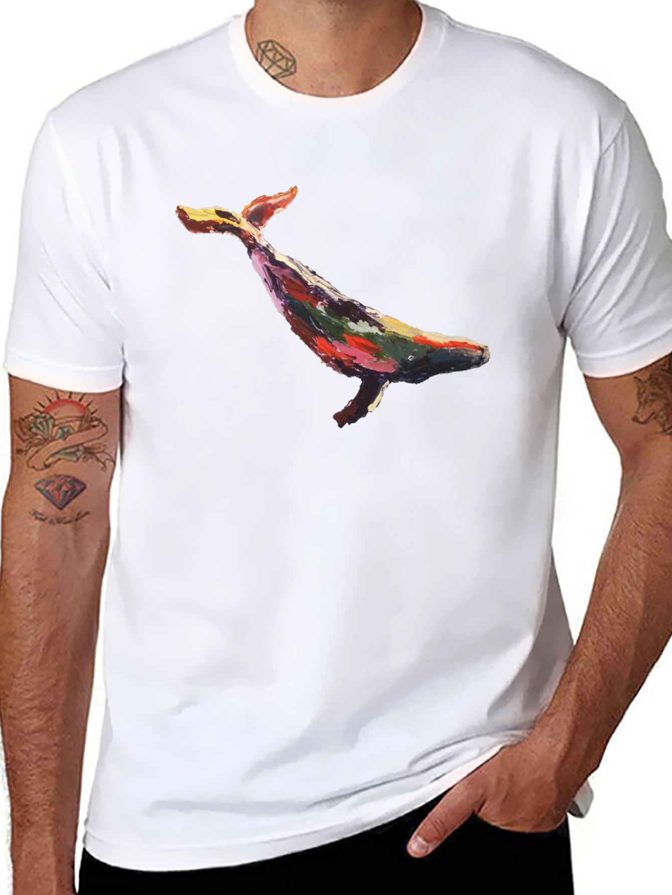 Black Whale Art Graphic Black T-Shirt view 8