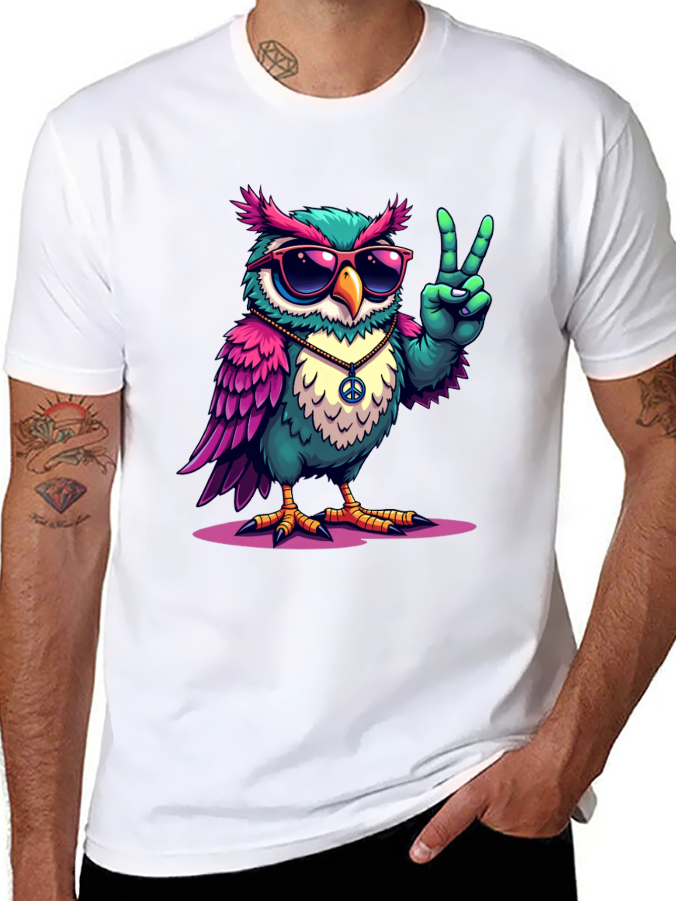 Black Cool Owl Peace Sign T-Shirt view 8