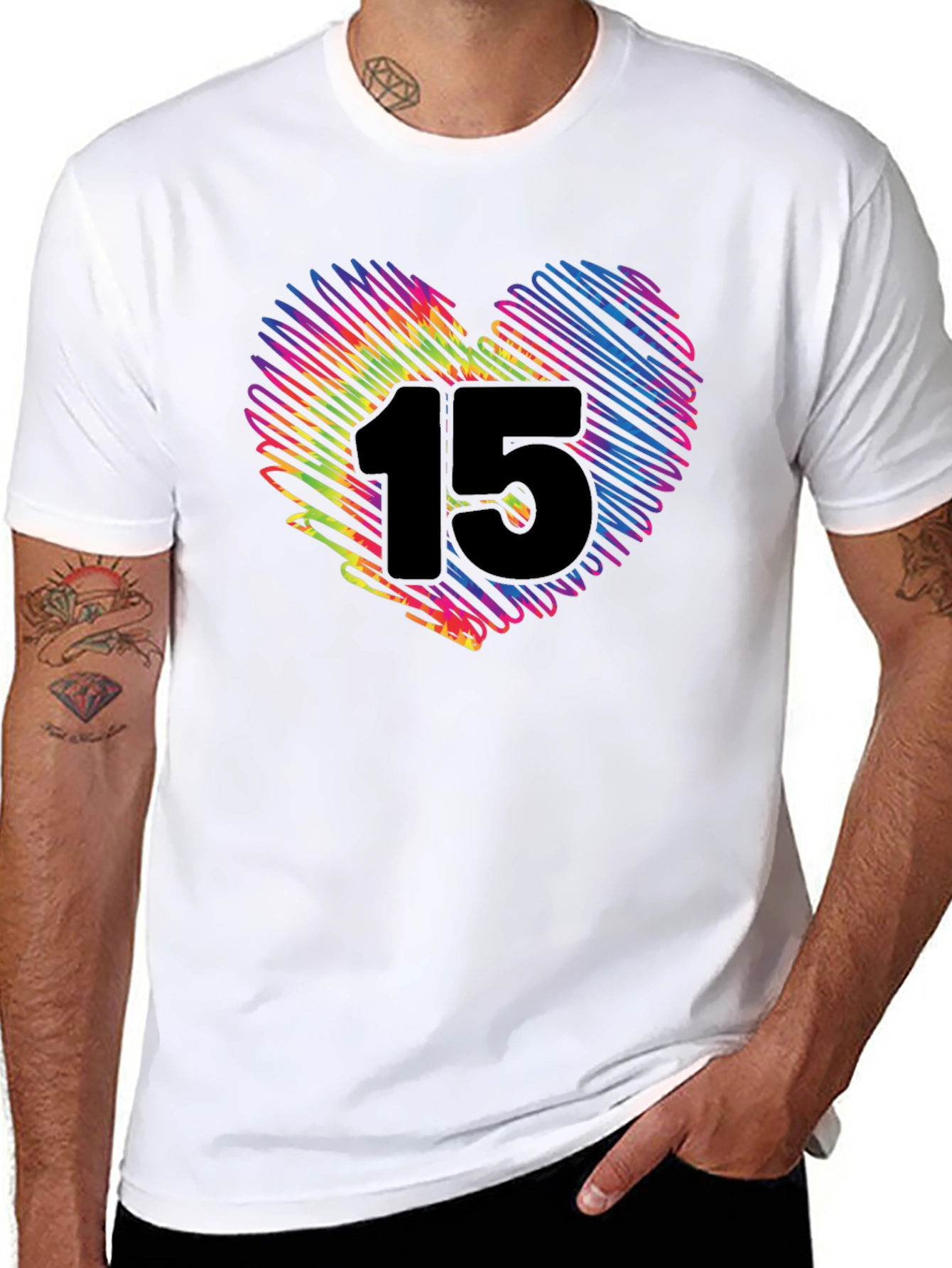 Black Rainbow Heart 15 T-Shirt - Black Cotton Blend view 8