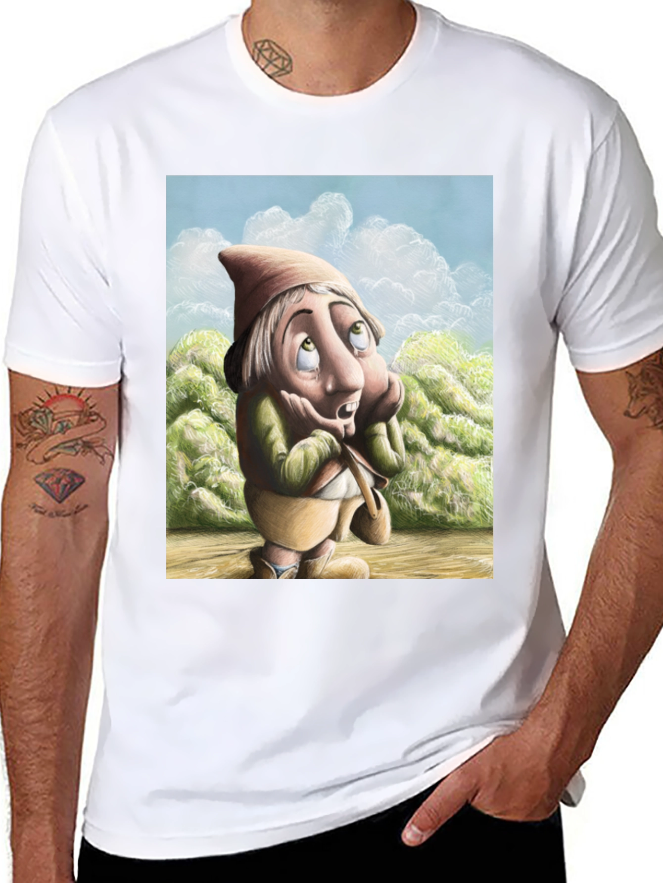 Black Whimsical Gnome T-Shirt - Unique Cartoon Design view 8
