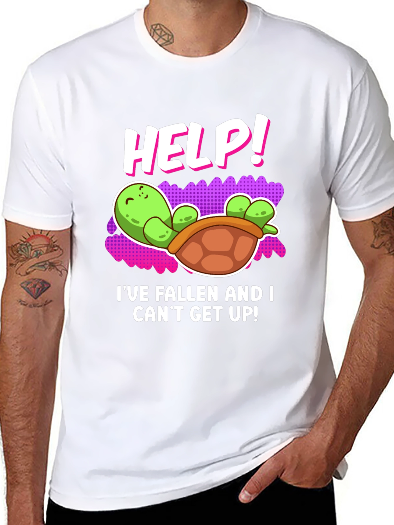 Black Help! Turtle T-Shirt - Funny Fallen Turtle Design view 8