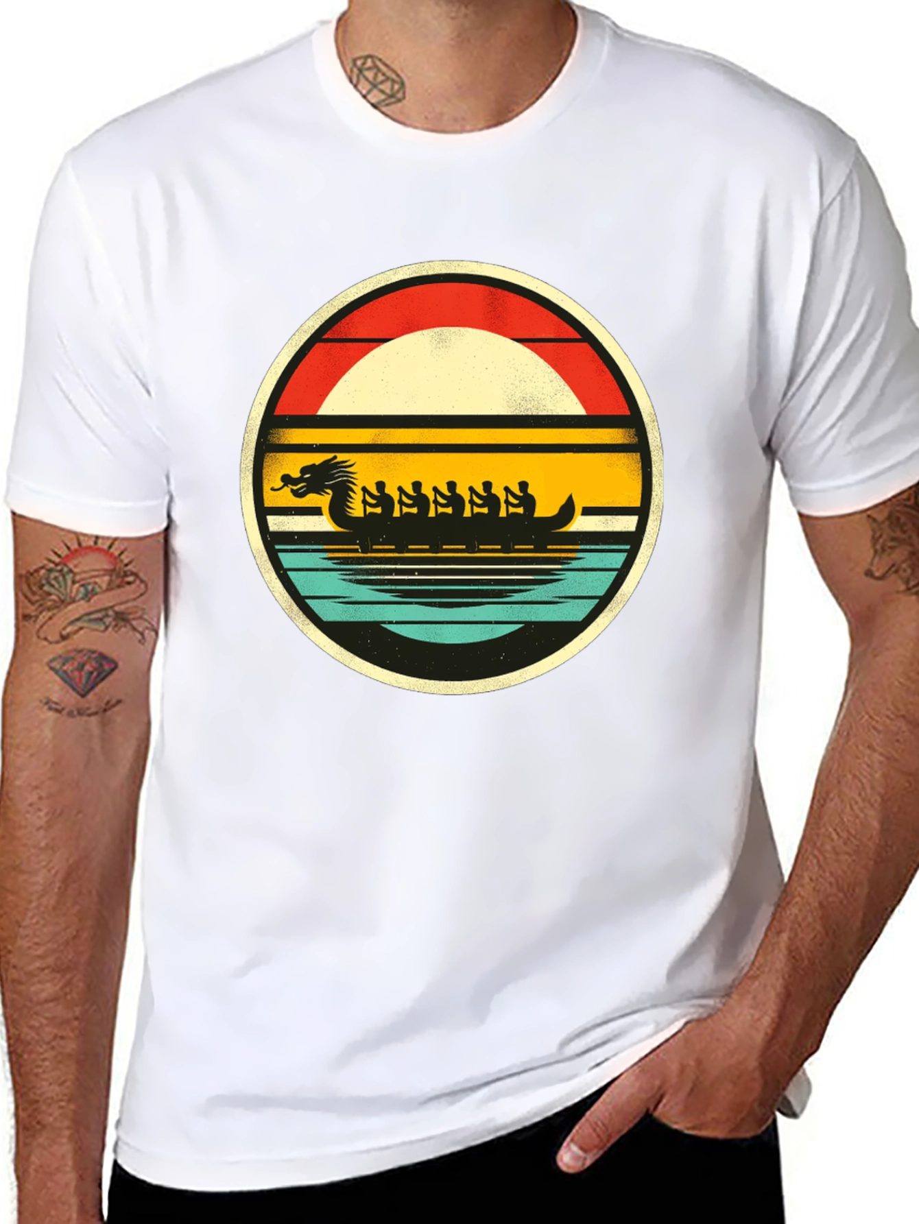 Black Dragon Boat Retro T-Shirt view 8