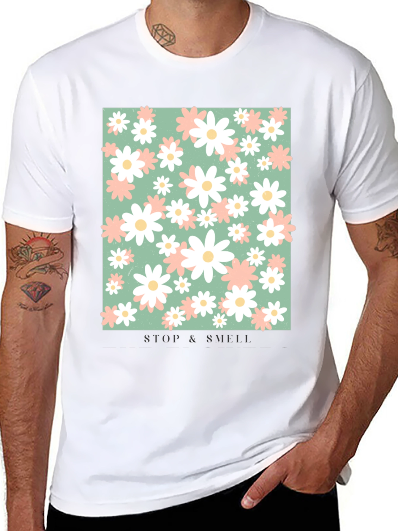 Black Floral Print T-Shirt - Stop and Smell the Flowers view 8