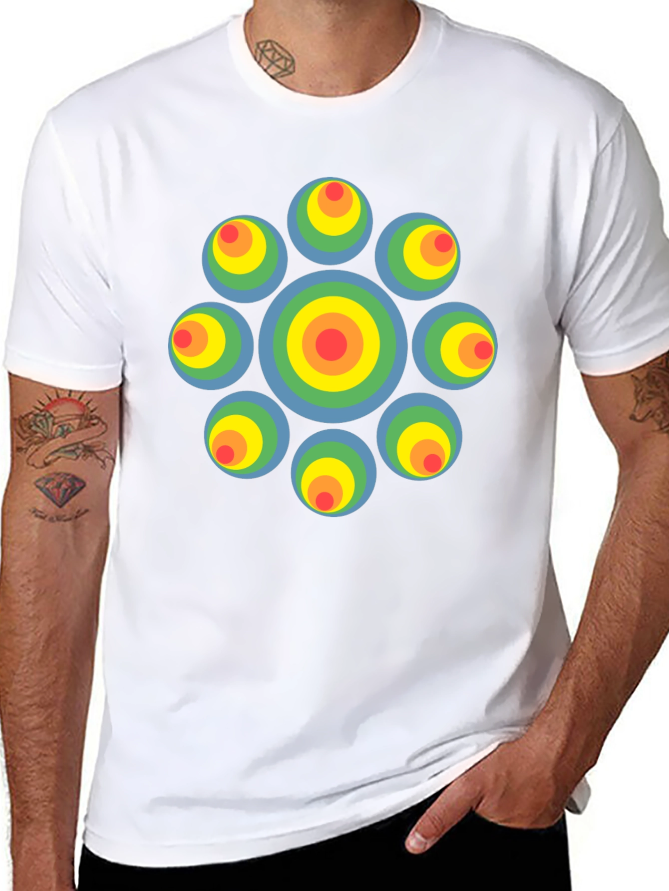Black Retro Circle Graphic Black T-Shirt - Unique Design view 8