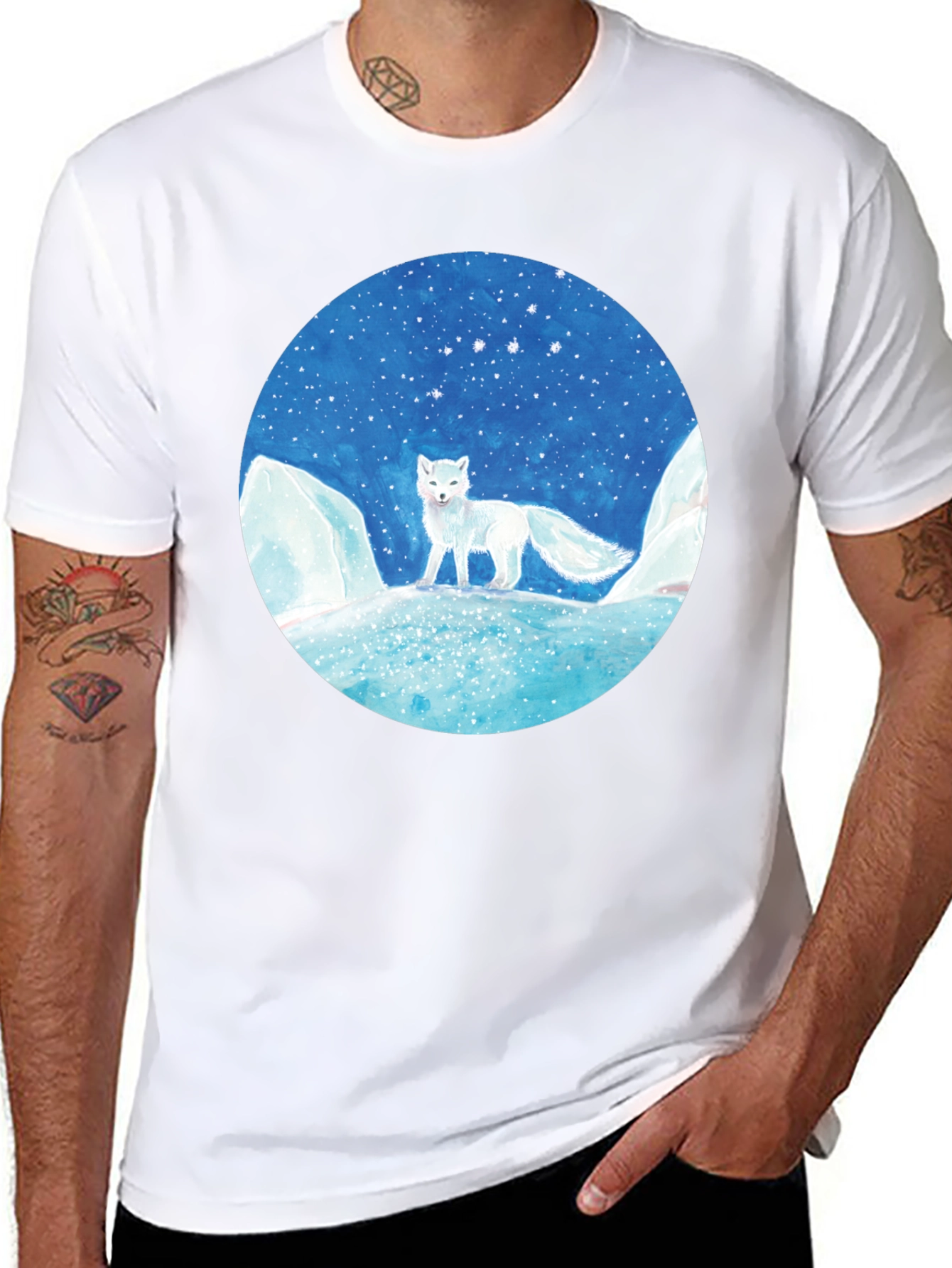 Black Arctic Fox Graphic Tee - Unisex Black T-Shirt view 8