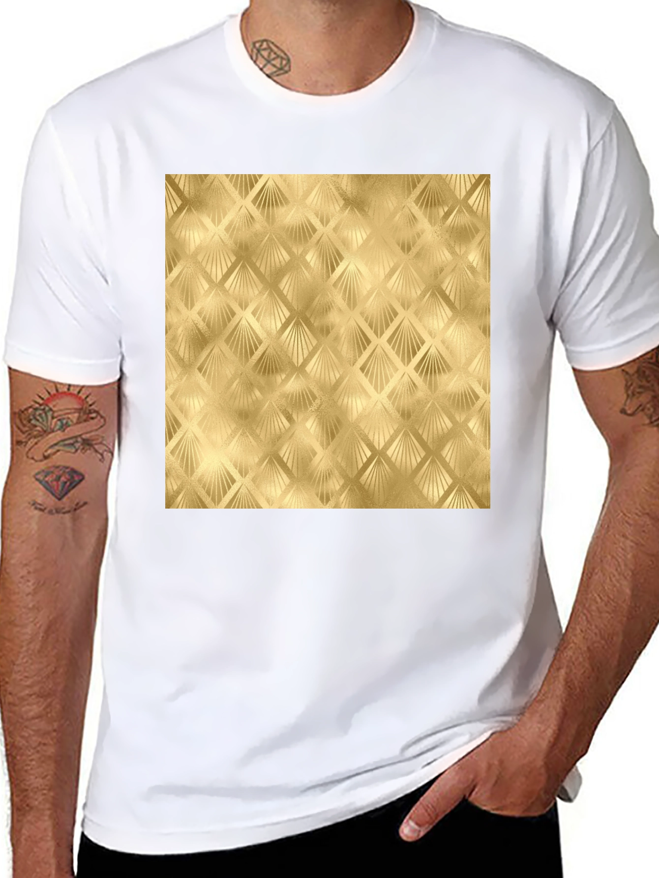 Black Golden Art Deco Pattern Black T-Shirt view 8